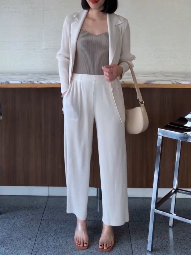 สีใหม่ ยาว37.5 นิ้ว 2MUAY รุ่น GJO5131-9 / GJO5151-9 เซ็ตพลีท THICK MINIMAL LUXE PLEATED BLAZER SET 8 สี FREE SIZE