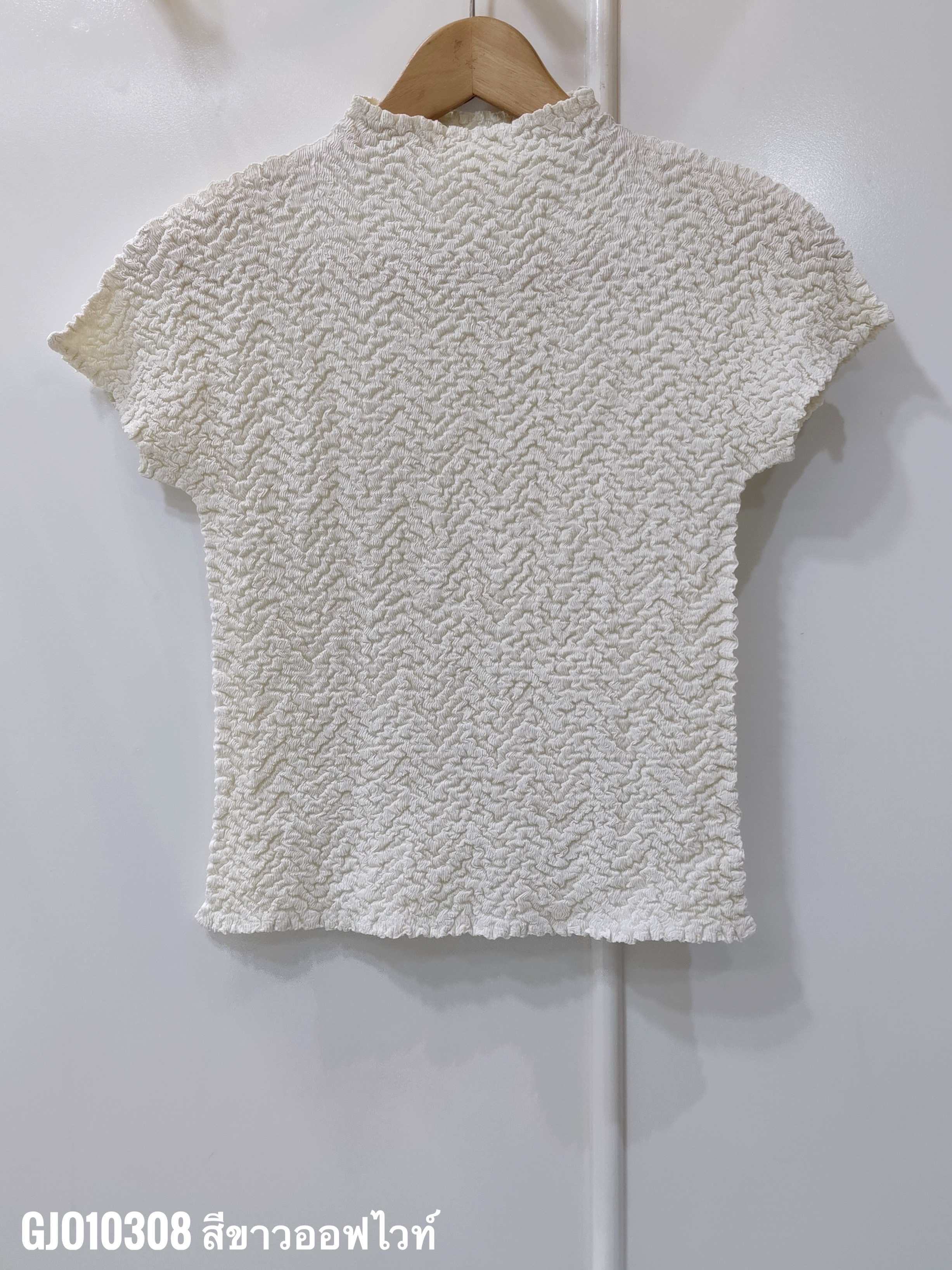 ปรับราคาลง20%!! 2MUAY GJO10308 เสื้ออัดพลีท HIGH NECK CRINKLE PLEATED TOP 6 สี FREE SIZE