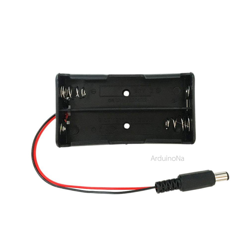 รางถ่าน 18650 ต่อแบบอนุกรม ขนาด 2 ก้อนแบบหัว 5.5x2.1mm (ใช้กับ Arduino Uno/Megaได้ทันที) 18650 battery box holder 2*3.7V with Arduino Uno/Mega plug