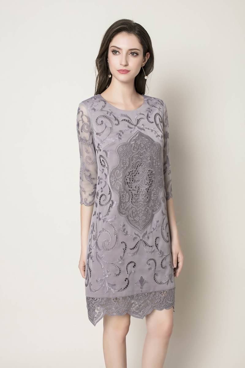 ปรับราคาลง 50% 2MUAY PREMIUM DRESS Romantic Embroidered Lace Sleeve Dress เดรสกระโปรงลายปักฉลุ แขน3ส่วน KT1060