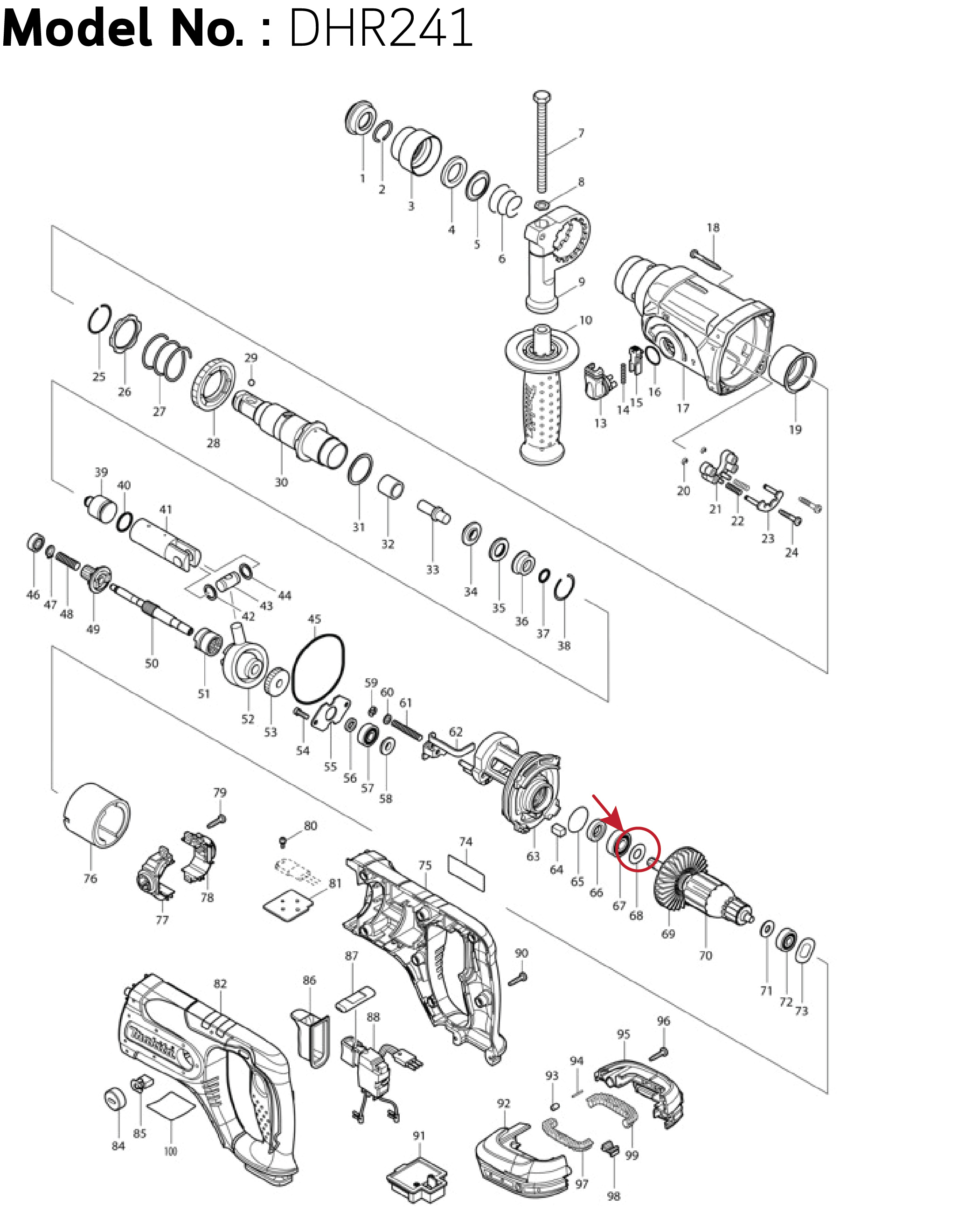 แหวนรองลูกปืนใบพัดทุ่น (แท้) (267213-8) Makita มากีต้า รุ่น HR2230, HR2430, HR2460, HR2470 T, BHR202, BHR241, DHR202, M8701 B - Maktec มาคเทค รุ่น MT870, MT871 (267213-8) (อะไหล่แท้100%) Flat Washer 10