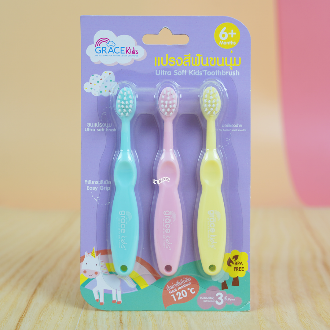 Gracekids เกรซคิดส์ แปรงสีฟัน Step3 สำหรับเด็ก6เดือนขึ้นไป แบบ 3 ชิ้น 4366