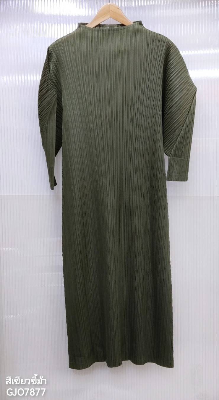 2MUAY รุ่น GJO7877 HIGH NECK ANGLE SLEEVE PLEAT DRESS เดรสผู้หญิง เดรสพลีทคุณภาพ 11สี FREE SIZE