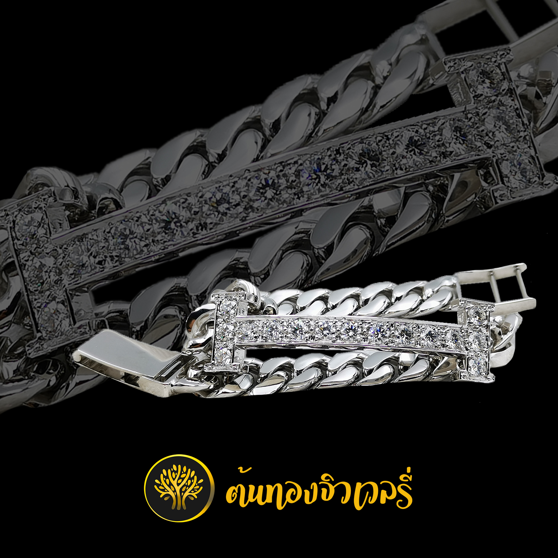 เลสข้อมือทองคำขาว ฝังเพชรแท้