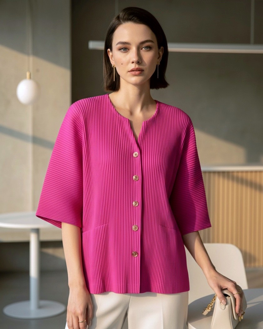 2MUAY รุ่น CX0443 เสื้ออัดพลีท BUTTON FRONT PLEATED TOP 4 สี FREE SIZE