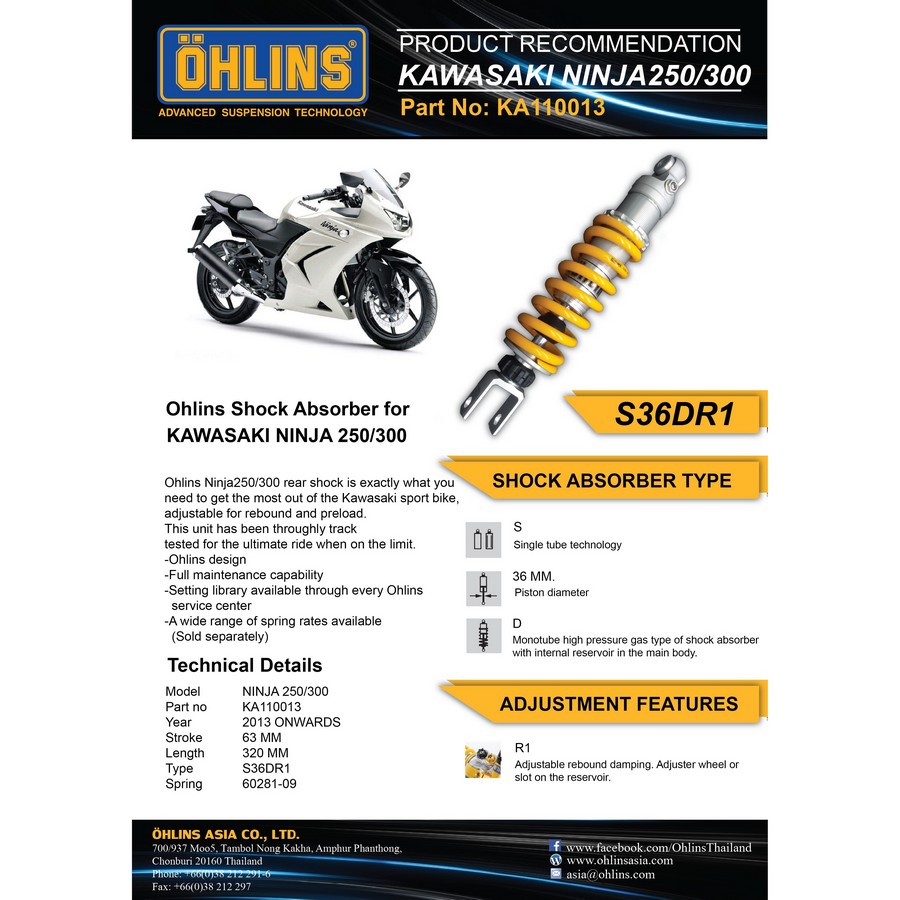 Ohlins KA110013 Kawasaki Ninja250/300