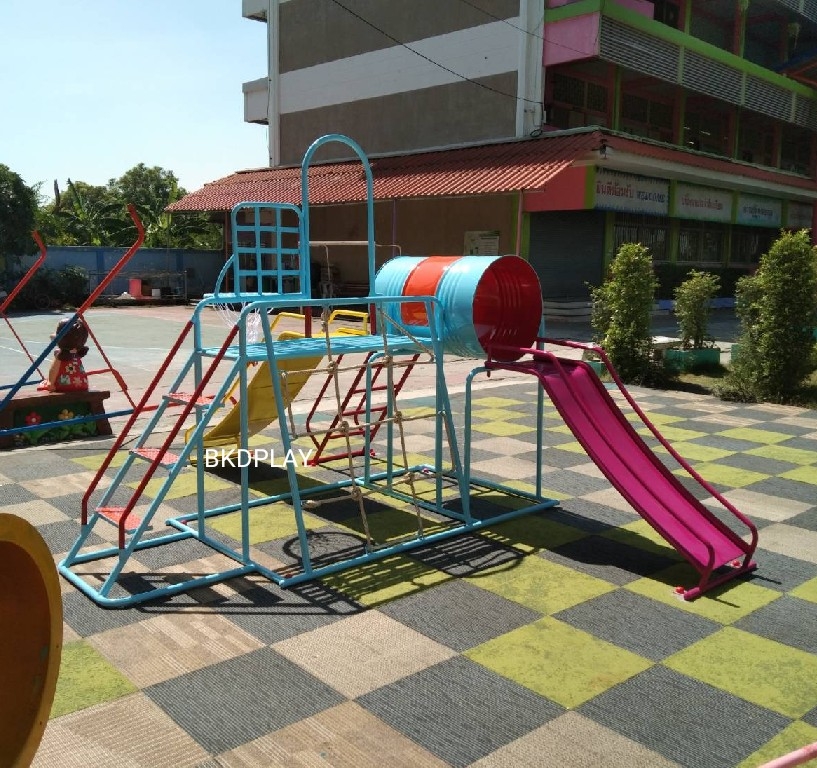 เครื่องเล่นสนามชุดรวมD ประกอบด้วยสไลเดอร์ปีนป่ายแป้นบาสและถังลอด, เครื่องเล่นสนามกลางแจ้ง , เครื่องเล่นสนามเหล็ก, ของเล่น, OutdoorPlayground,สนามเด็กเล่น,เครื่องเล่นงบสพฐ.ประชารัฐ ราคาโรงงาน