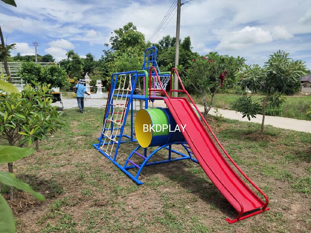 ชุดรวม E เชือกถักใหญ่ ประกอบด้วยสไลเดอร์ชิงช้าปีนป่ายแป้นบาสและถังลอดถ้ำ กระดานลื่นเหล็ก เครื่องเล่นสนามกลางแจ้ง เครื่องเล่นสนามเหล็ก OutdoorPlayground,ผลิตเครื่องเล่นสนาม,เครื่องเล่นในสนามเด็กเล่น,เครื่องเล่นงบสพฐ.,ประชารัฐ, ราคาโรงงาน