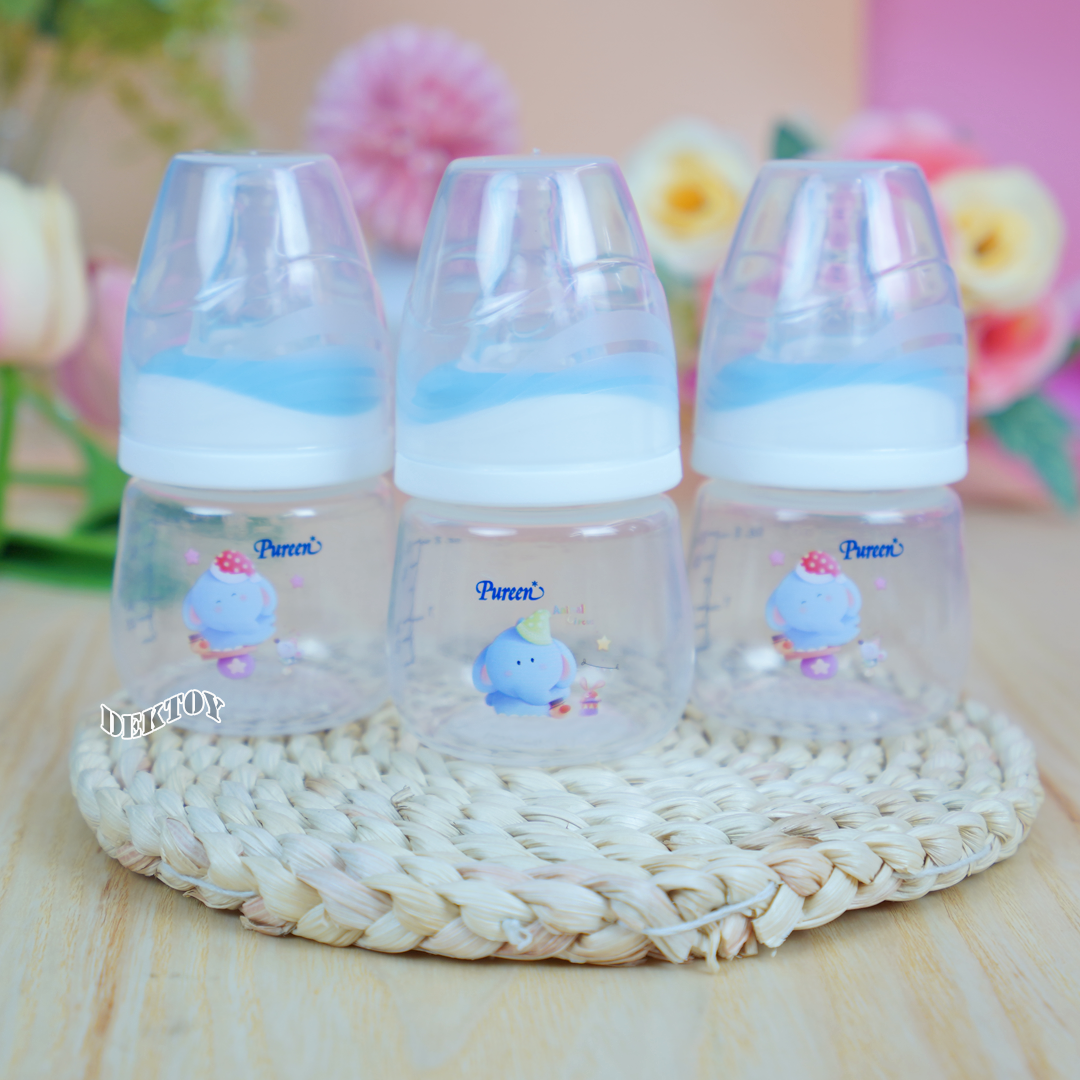 Pureen เพียวรีน ขวดนมเพียวรีนเด็กแรกเกิด PP 2 ออนซ์คอแคบ แพ็ค3ขวด ลายช้าง
