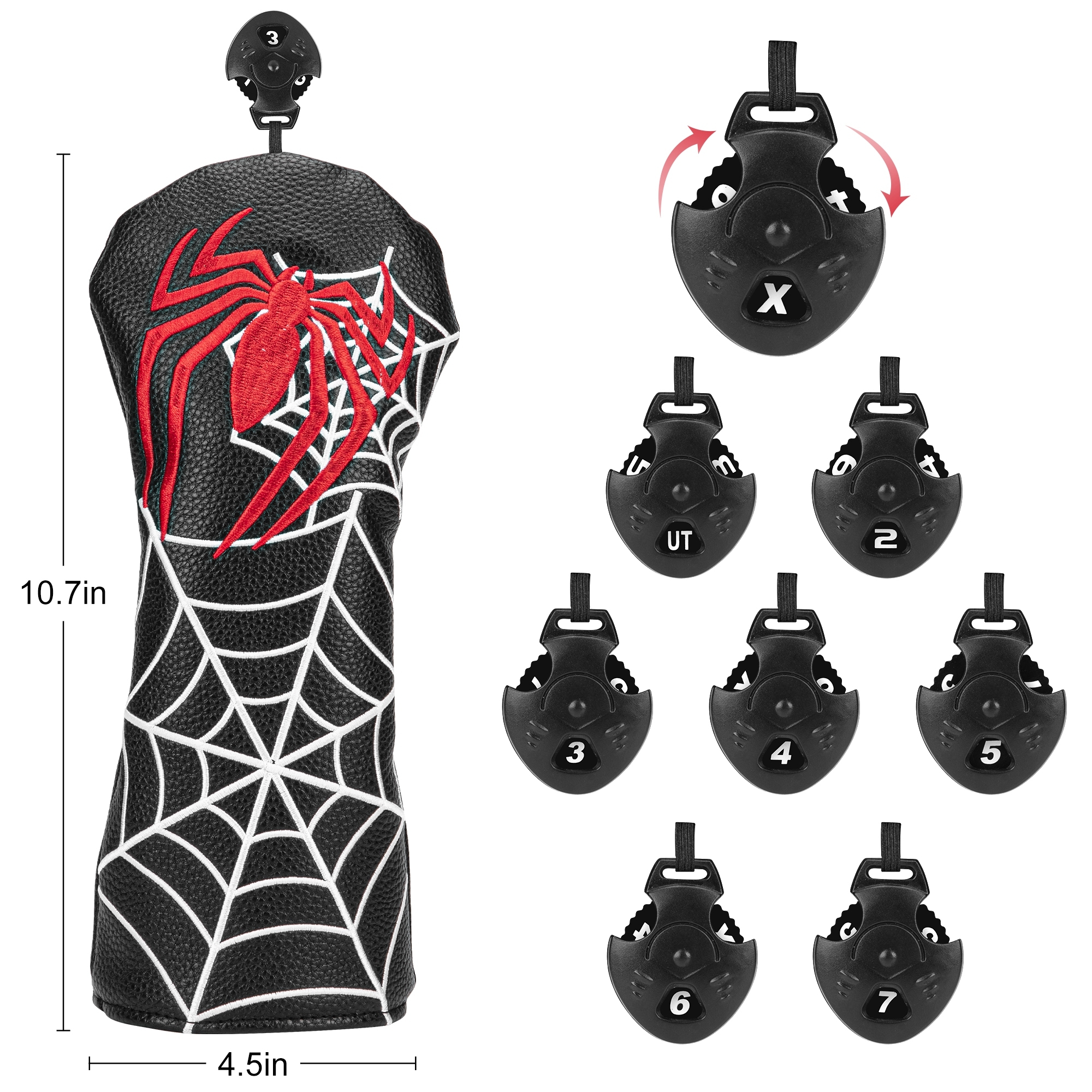HYBRIDS GOLF CLUB HEAD COVER SPIDER ปลอกคลุมหัวไม้กอล์ฟ HYBRIDS ลายแมงมุมสุดเท่ไม่ซ้ำใคร ปรับเบอร์หัวไม้ได้ หนัง PU เกรดพรีเมี่ยม!! G0-207 ( 1 PCS )