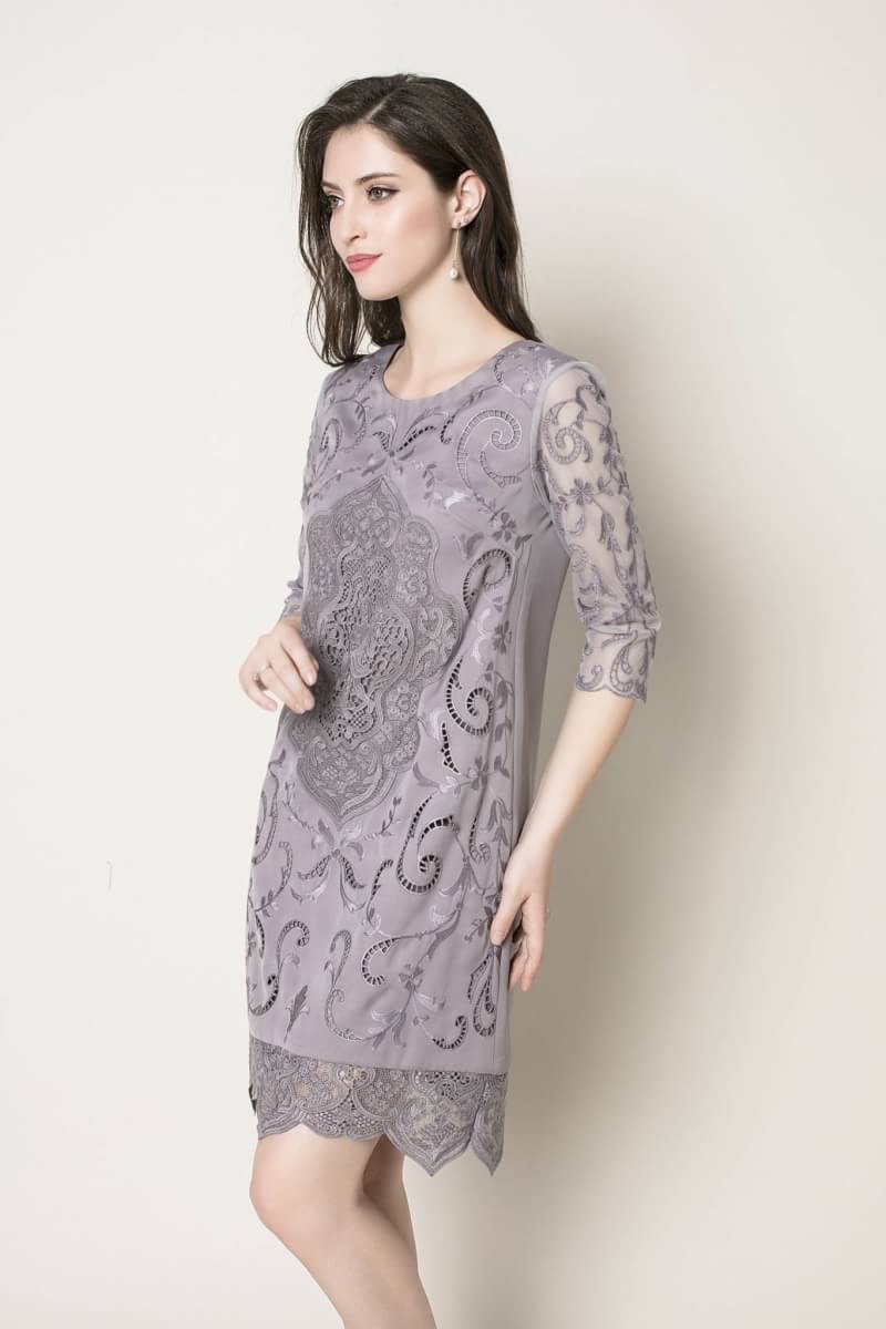 ปรับราคาลง 50% 2MUAY PREMIUM DRESS Romantic Embroidered Lace Sleeve Dress เดรสกระโปรงลายปักฉลุ แขน3ส่วน KT1060