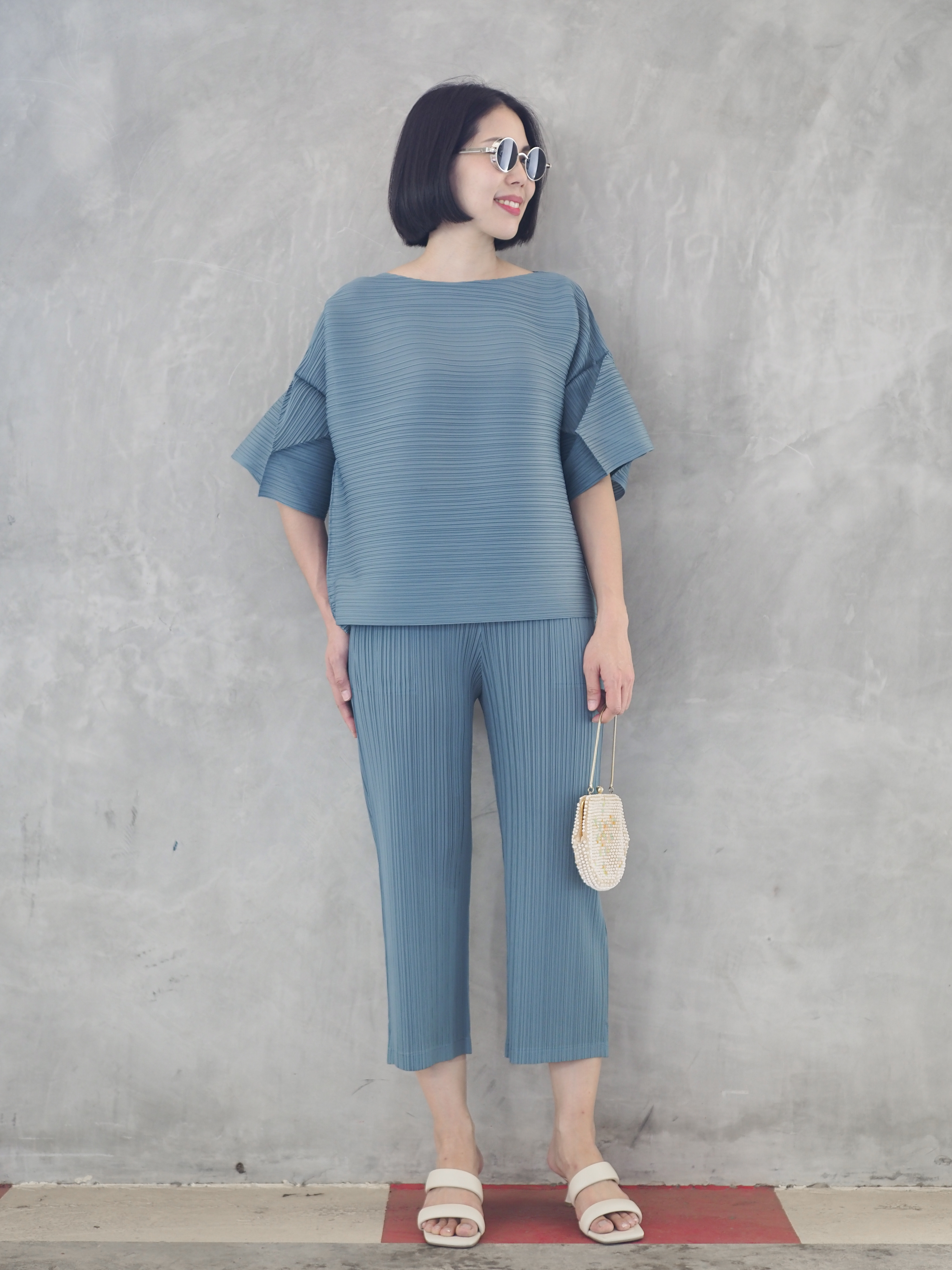 สีใหม่! 2MUAY รุ่น GJO9319-9 / GJO7573-9 เซ็ตพลีทคุณภาพ FLARE SLEEVE TOP WITH PANT PLEATED SET 7 สี FREE SIZE