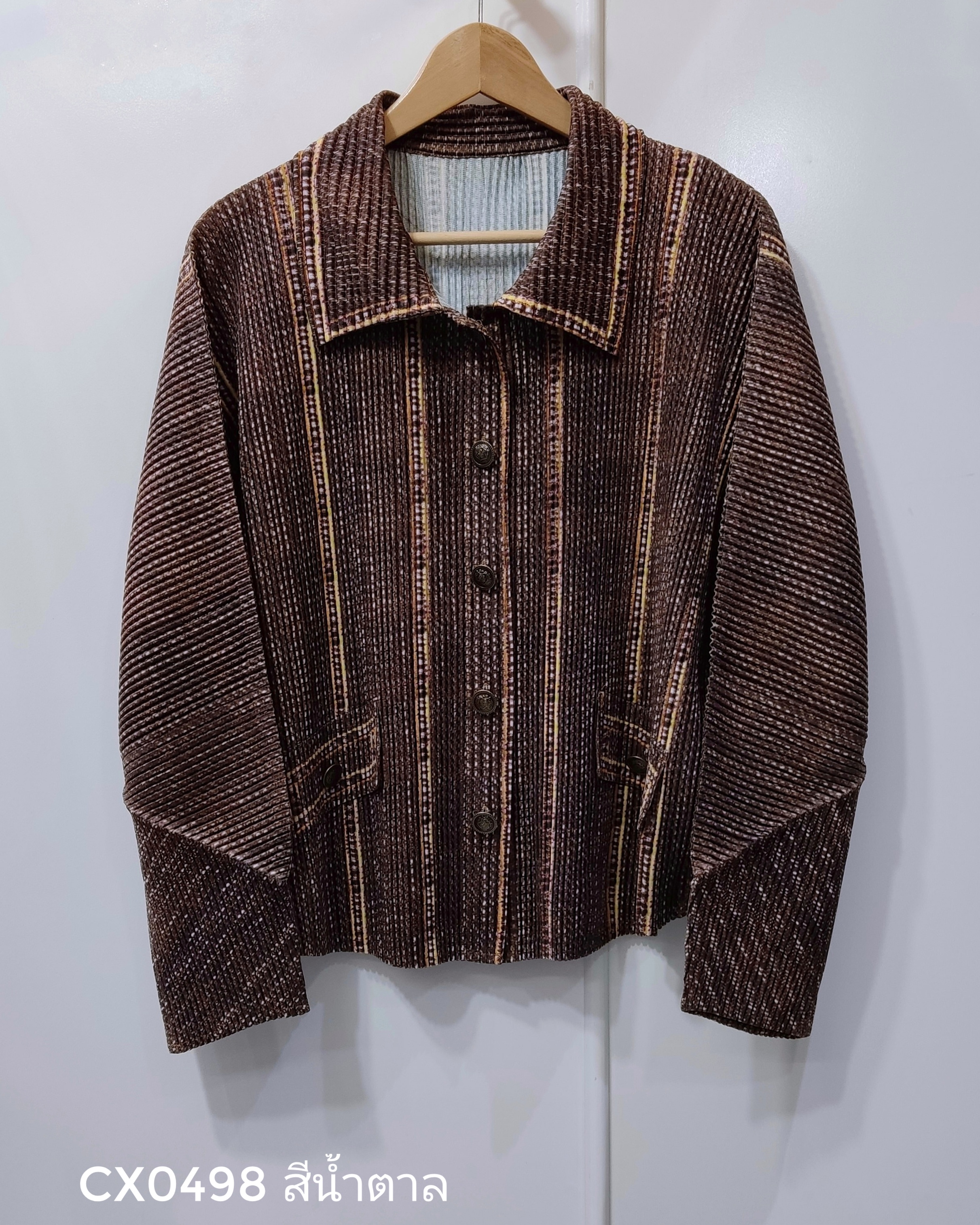 2MUAY รุ่น CX0498 เสื้ออัดพลีท THICK SHIRT DENIM PLEATED TOP 3 สี FREE SIZE