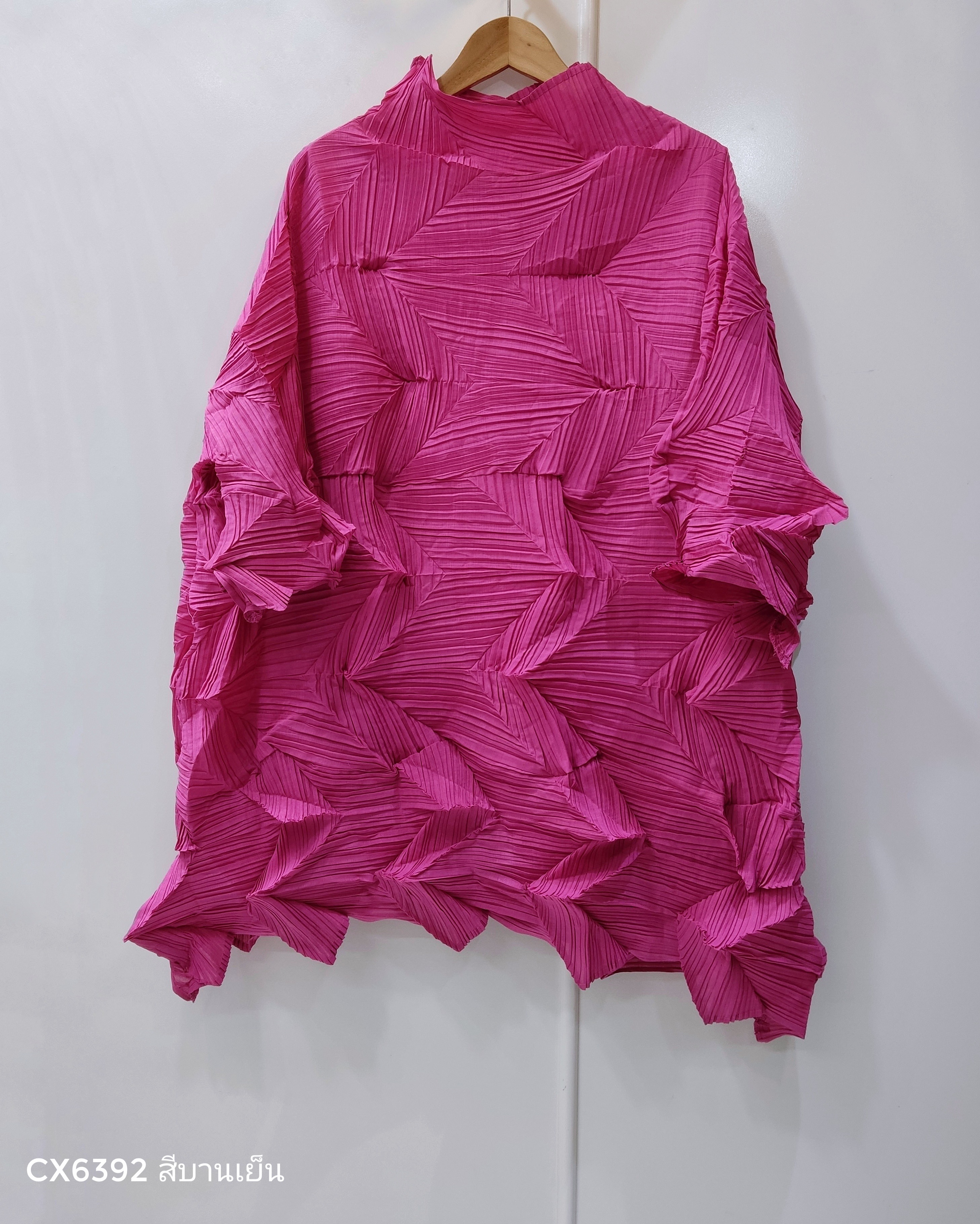 อกถึง60 ยาว31นิ้ว 2MUAY รุ่น CX6392 เสื้อพลีทคุณภาพ HIGH NECK ZIG ZAG PLEATED TOP 10 สี FREE SIZE