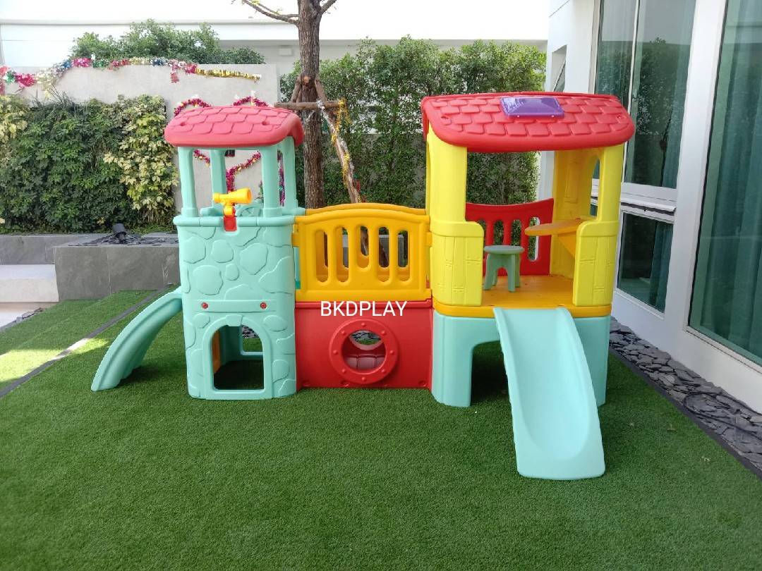 บ้านเด็กวินเทจ สีพาสเทล, สไลเดอร์พร้อมปีนป่าย บ้านสไลเดอร์ของเล่น บ้านน้อยสองชั้น กระดานลื่นพลาสติก,บ้านมีสไลเดอร์ , เครื่องเล่นสนาม พร้อมส่ง