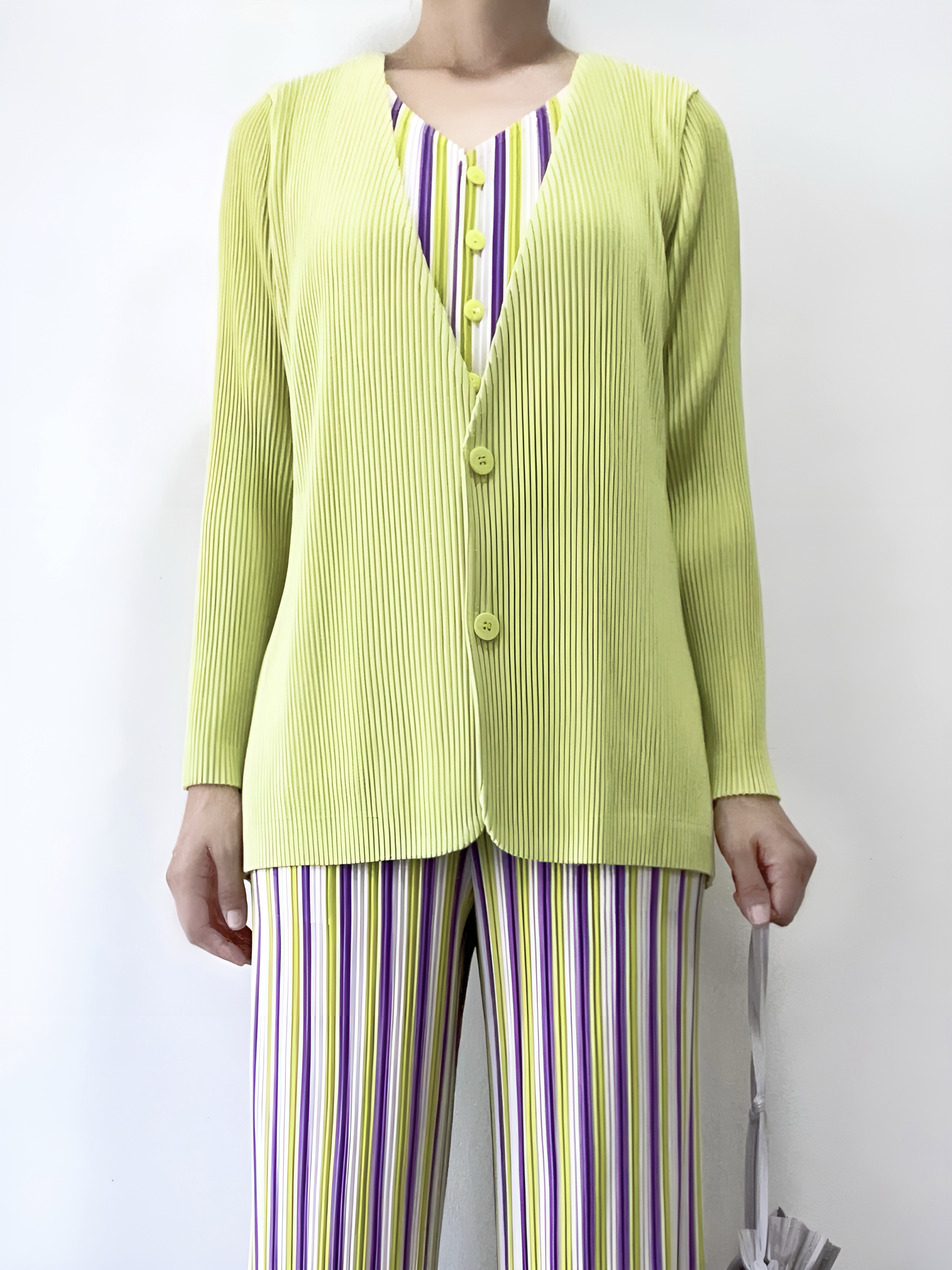 2MUAY รุ่น GJO5146 เสื้อคลุมพลีทคุณภาพ THICK V NECK LONG SLEEVE PLEATED CARDIGAN 10 สี FREE SIZE