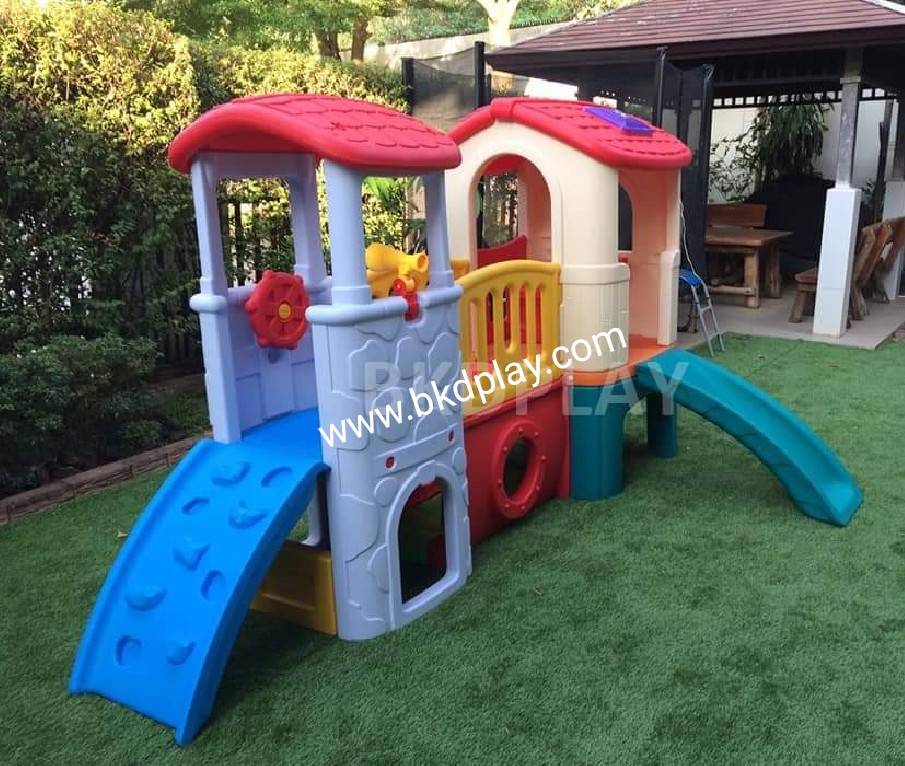 โปรโมชั่นเครื่องเล่นสนามกลางแจ้ง-ในร่มบ้านน้อยสองชั้นราคาโปรโมชั่น 16,000 บาท ,สนามเด็กเล่นราคาถูก,บ้านสไลเดอร์, สไลเดอร์พร้อมปีนป่าย, บ้านน้อยสองชั้น ,กระดานลื่นบ้านมีสไลเดอร์ ,บ้านกระดานลื่นพลาสติก