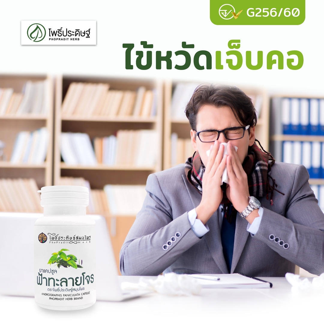 ฟ้าทะลายโจร (แก้ไข้ ร้อนใน บรรเทาอาการเจ็บคอ) 50 cap.