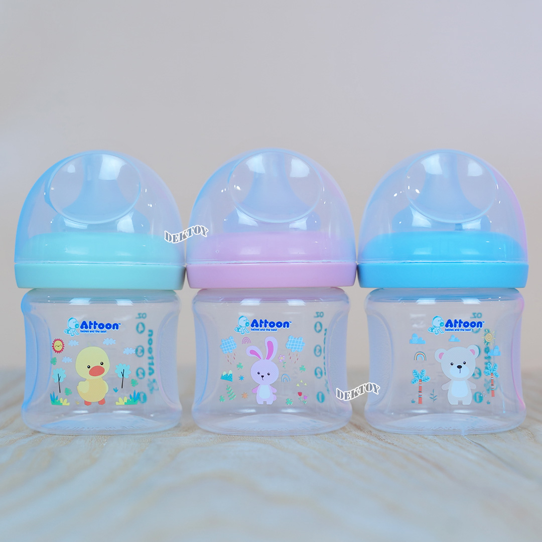 แพ็ค3ขวด Attoon ขวดนมแอทตูน คอแคบ,คอกว้าง พร้อมจุก Antichoke ไม่ดูดไม่ไหล ขนาด4ออนซ์/5ออนซ์/8ออนซ์ และ9ออนซ์