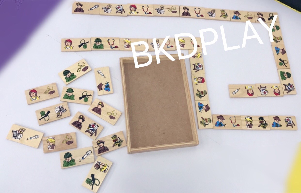 01128 ของเล่น, โดมิโนอาชีพ จับคู่อาชีพ เครื่องมือ, ของเล่นไม้, ของเล่นเสริมพัฒนาการ, ของเล่นเด็กอนุบาล, สื่อการสอนเด็กอนุบาล