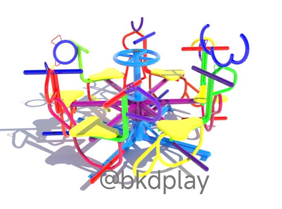 เครื่องเล่นสนาม กลางแจ้ง เหล็ก,ม้าหมุน 6 ที่ ปรับโครงสร้างตาม มอก. Outdoor Playground, ราคาโรงงาน สินค้าสั่งผลิต 10-20 วัน