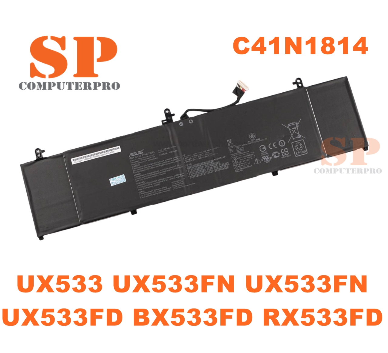 แบตเตอรี่ของแท้ ASUS UX533 UX533FN UX533FN UX533FD BX533FD RX533FD Model: C41N1814