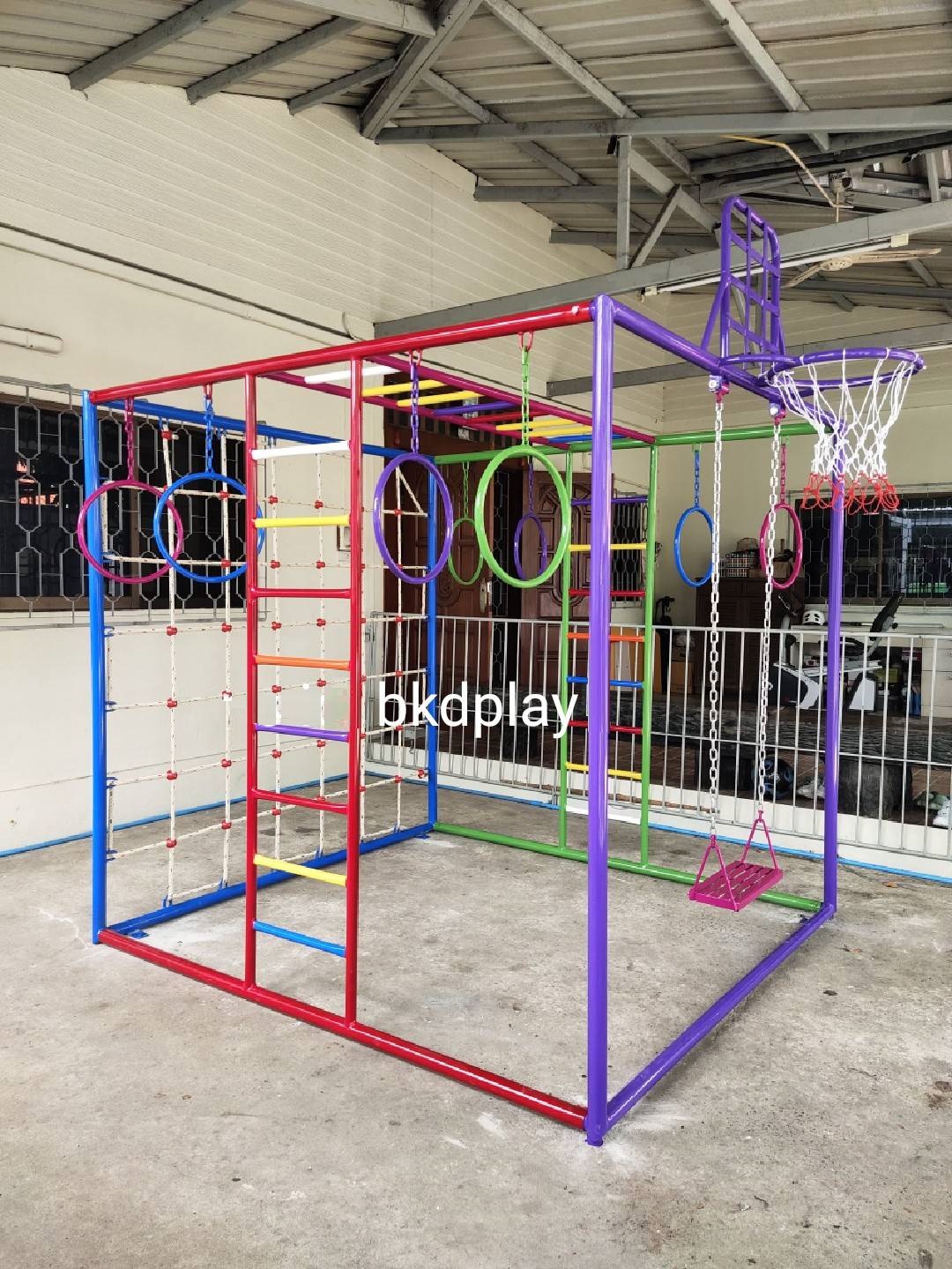 ลูกเต๋าปีนป่าย ชุดรวมปีนป่ายสี่เหลี่ยมA2 ปีนป่ายเชือก พร้อมบาร์โหน บาร์ไต่ ชิงช้า เครื่องเล่นสนามเหล็ก เครื่องเล่นสนามกลางแจ้ง OutdoorPlayground