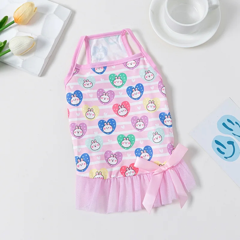 🇹🇭พร้อมส่ง🇹🇭 🌸🩷💕เดรสสายเดี่ยวขอบชมพู น่ารัก แต่งระบายชีฟอง ติดโบว์ FOR PET เสื้อผ้าสัตว์เลี้ยง สุนัข หมา แมว