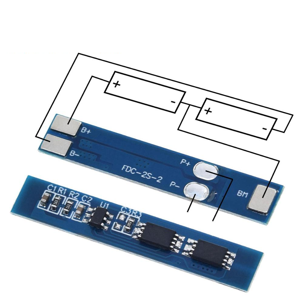 โมดูลป้องกันแบตไฟเกินไฟต่ำลัดวงจร 2 cell 18650 lithium battery pack 2 string protection board 7.4V 8.4V maximum 3A current prevention overcharge and overdischarge