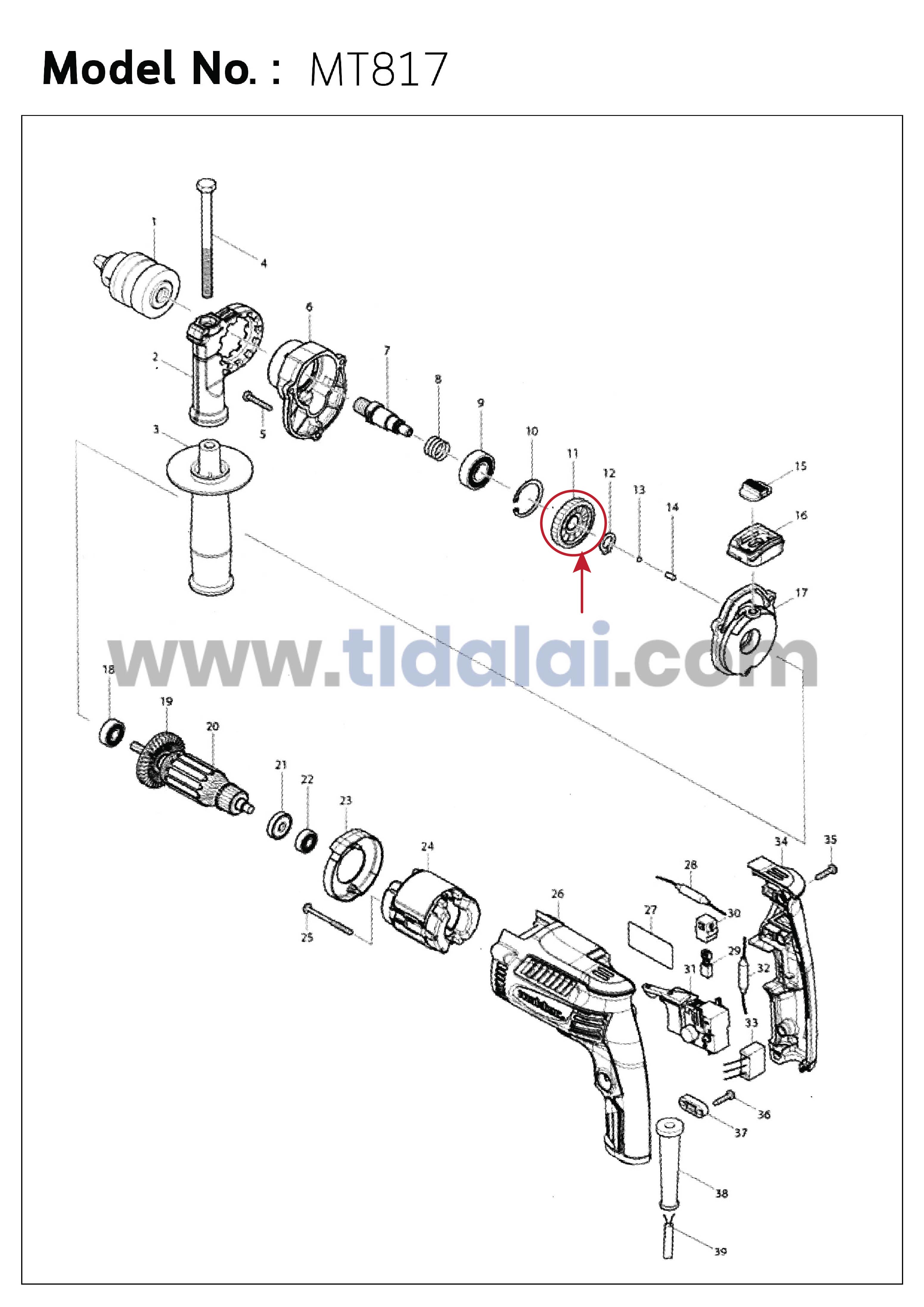 เฟืองกระแทก CAM (แท้)# สว่าน Maktec มาคเทค รุ่น MT817 #17A - Makita มากีต้า รุ่น M8103, M8103B (141745-2) (อะไหล่แท้ 100%)