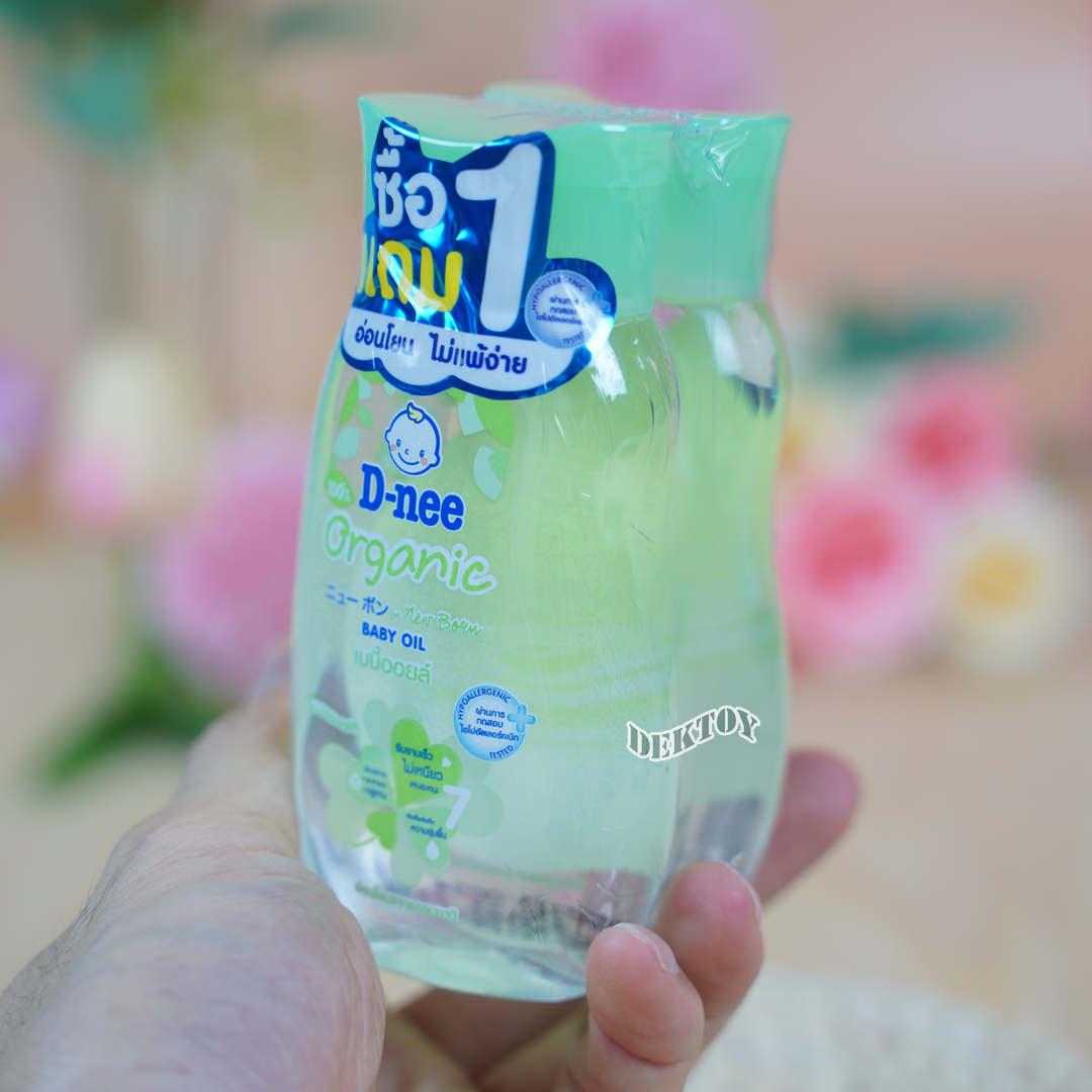 1 แถม 1 เบบี้ออยล์ดีนี่ D-nee Organic ดีนี่ ออร์แกนิค 100 มล. สูตรอ่อนโยนจากธรรมชาติ สีเขียว