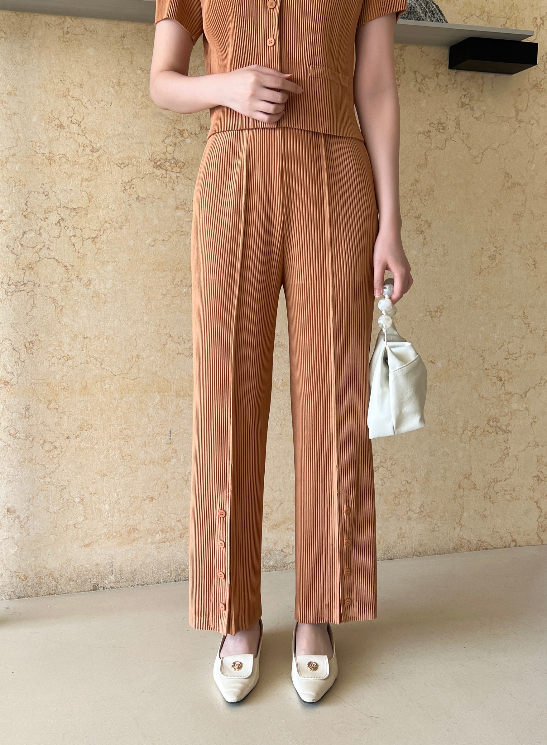 ยาว 38.5 นิ้ว 2MUAY รุ่น GJO1871 กางเกงพลีทคุณภาพ THICK STRAIGHT LEG SPIT FRONT PLEATED PANTS 10สี FREE SIZE