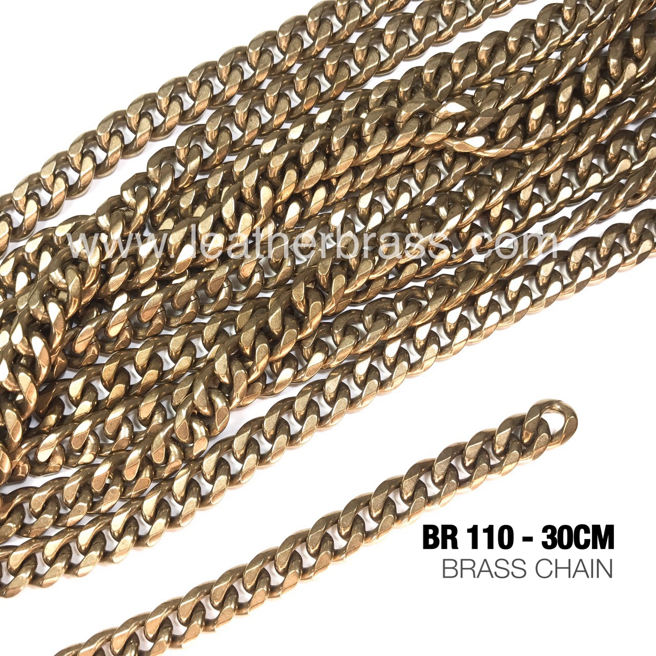 BR110 โซ่ทองเหลืองแท้ หน้า 11มิล หนา 4.5มิล แบ่งขนาดขาย อุปกรณ์ช่างหนัง **ราคาต่อเส้น**