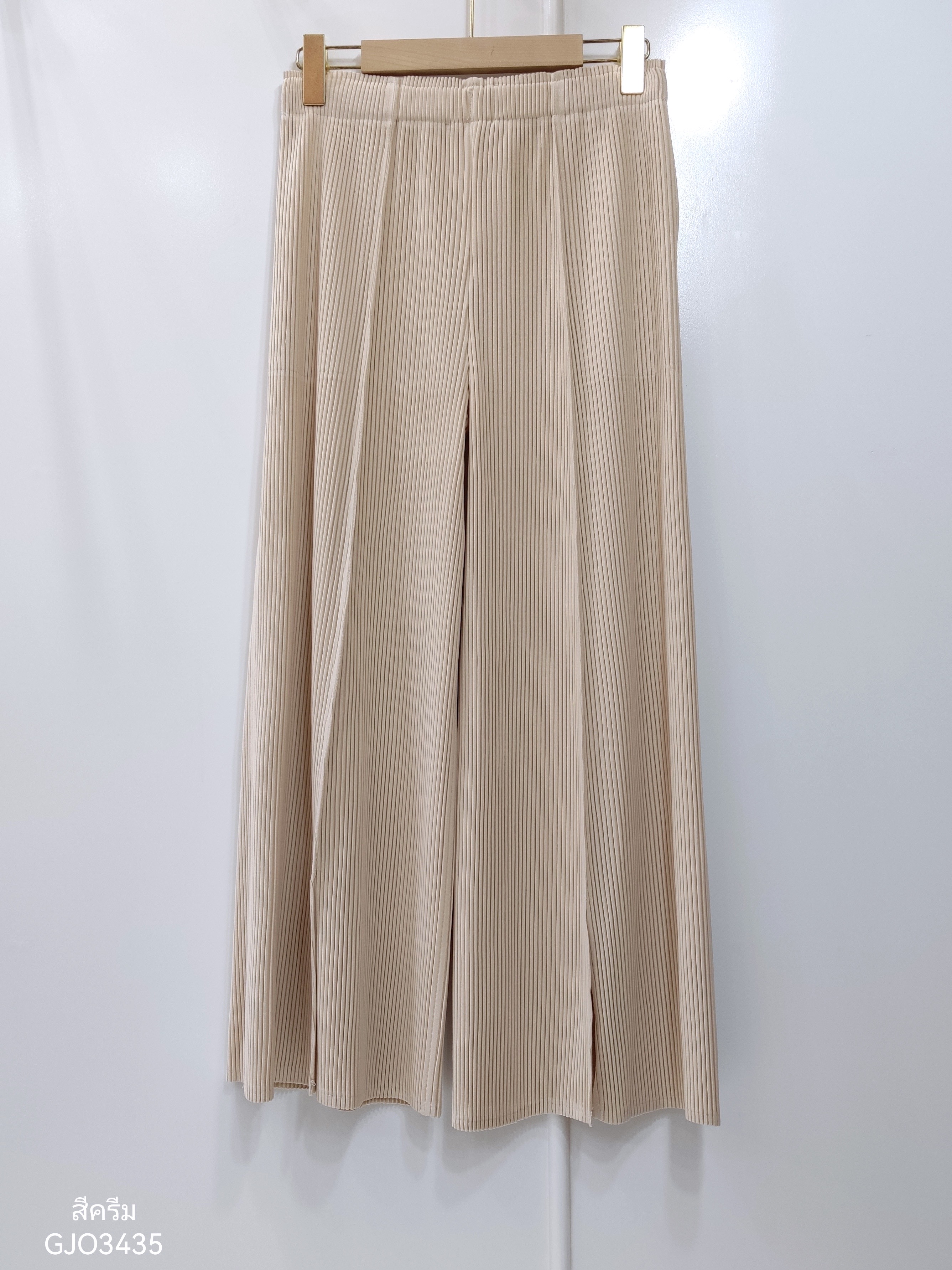 ยาว 37 นิ้ว 2MUAY รุ่น GJO3435 กางเกงพลีทคุณภาพ THICK WIDE LEG SPLIT FRONT PLEATED PANTS 10 สี FREE SIZE