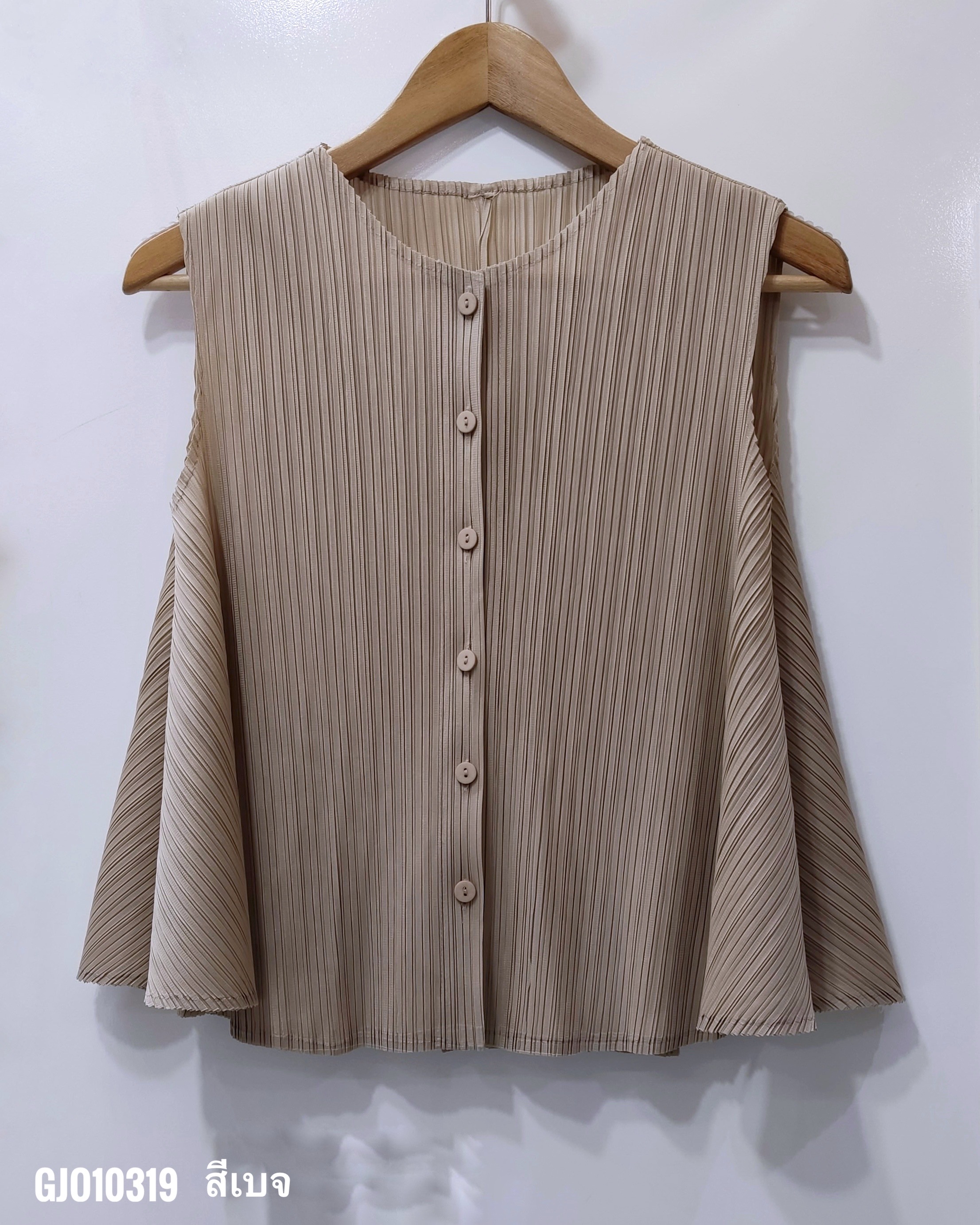 2MUAY รุ่น GJO10319 เสื้ออัดพลีท SLEEVELESS BUTTON FRONT PLEATED TOP 12 สี FREE SIZE
