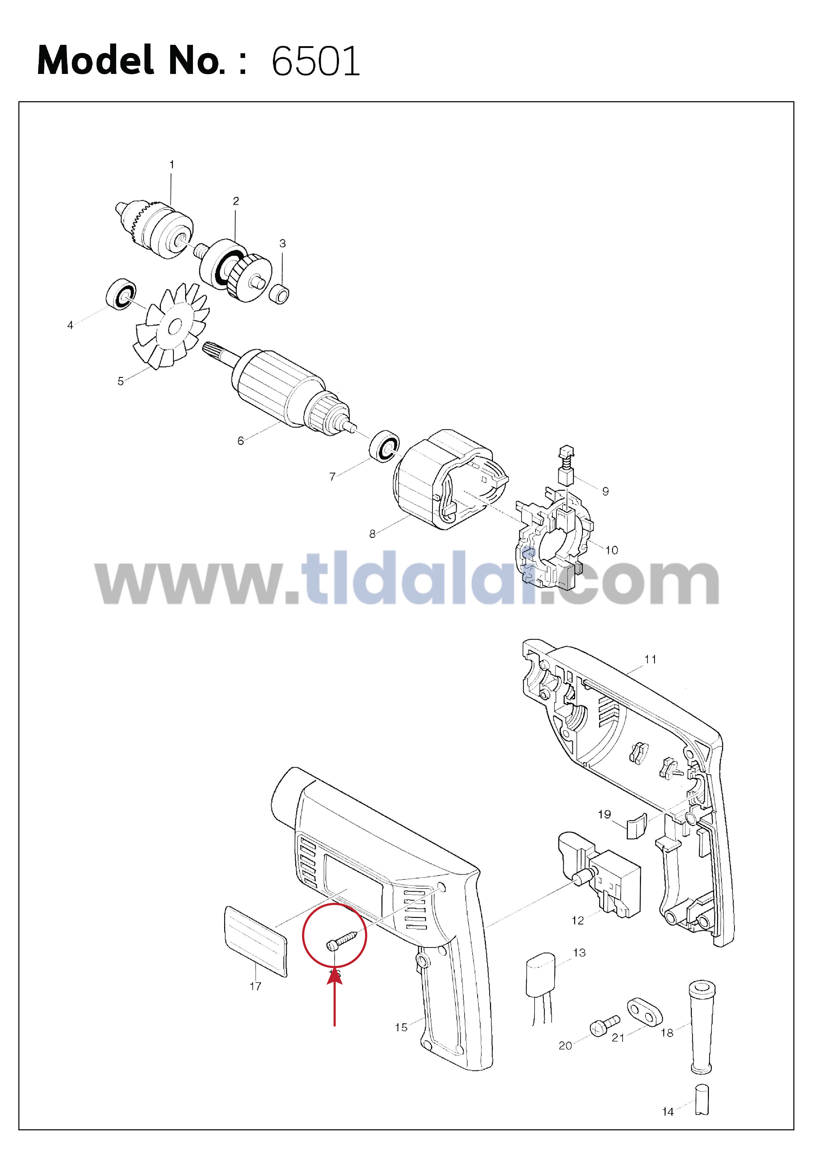 น็อตยึดสายไฟ, อื่นๆ (แท้) (265995-6) ใช้ได้กับรุ่น 6501 #16, DHP458, HM1305, HM1306, HM1307C, 2414, BO3700, UB1100, 2414NB, 4324, LS1040, N5900B, 9523NB (265995-6) (อะไหล่แท้100%) TAPPING SCREW4X18