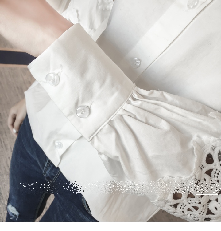 เสื้อเซิ๊ต คอปก แขนยาว ตัดต่อลูกไม้ที่แขน ตามรูป