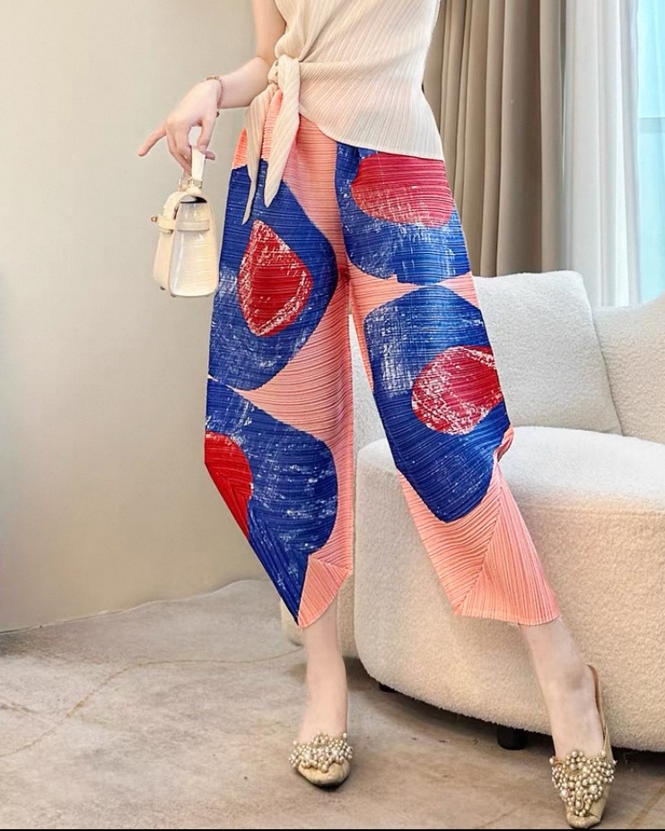 2MUAY รุ่น CX22305 กางเกงพลีทคุณภาพ PRINTED ANGLE PLEATED PANTS 6 สี FREE SIZE
