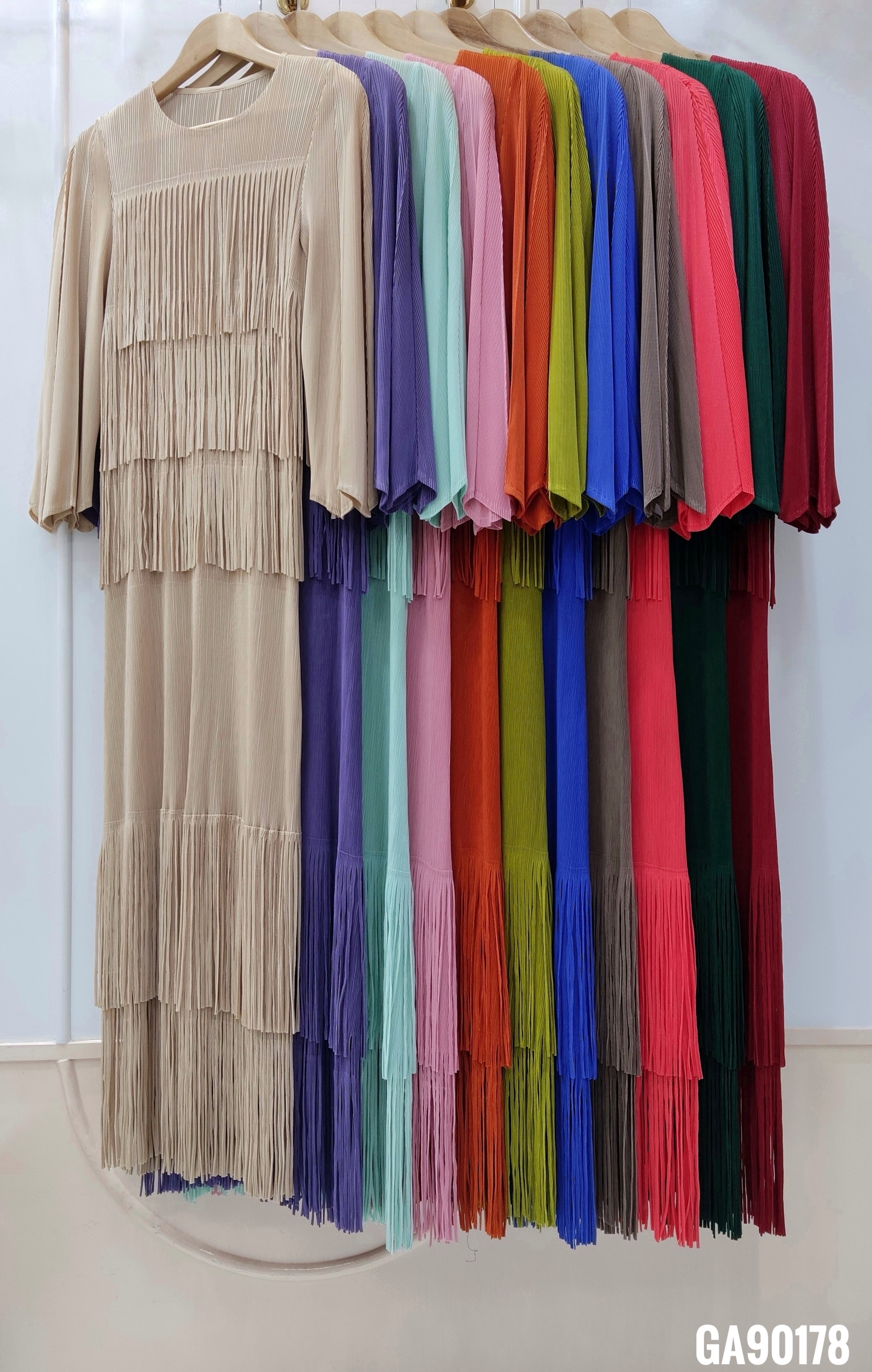 2MUAY รุ่น GA90178 เดรสอัดพลีท FRINGE LAYER PLEATED DRESS 11 สี FREE SIZE