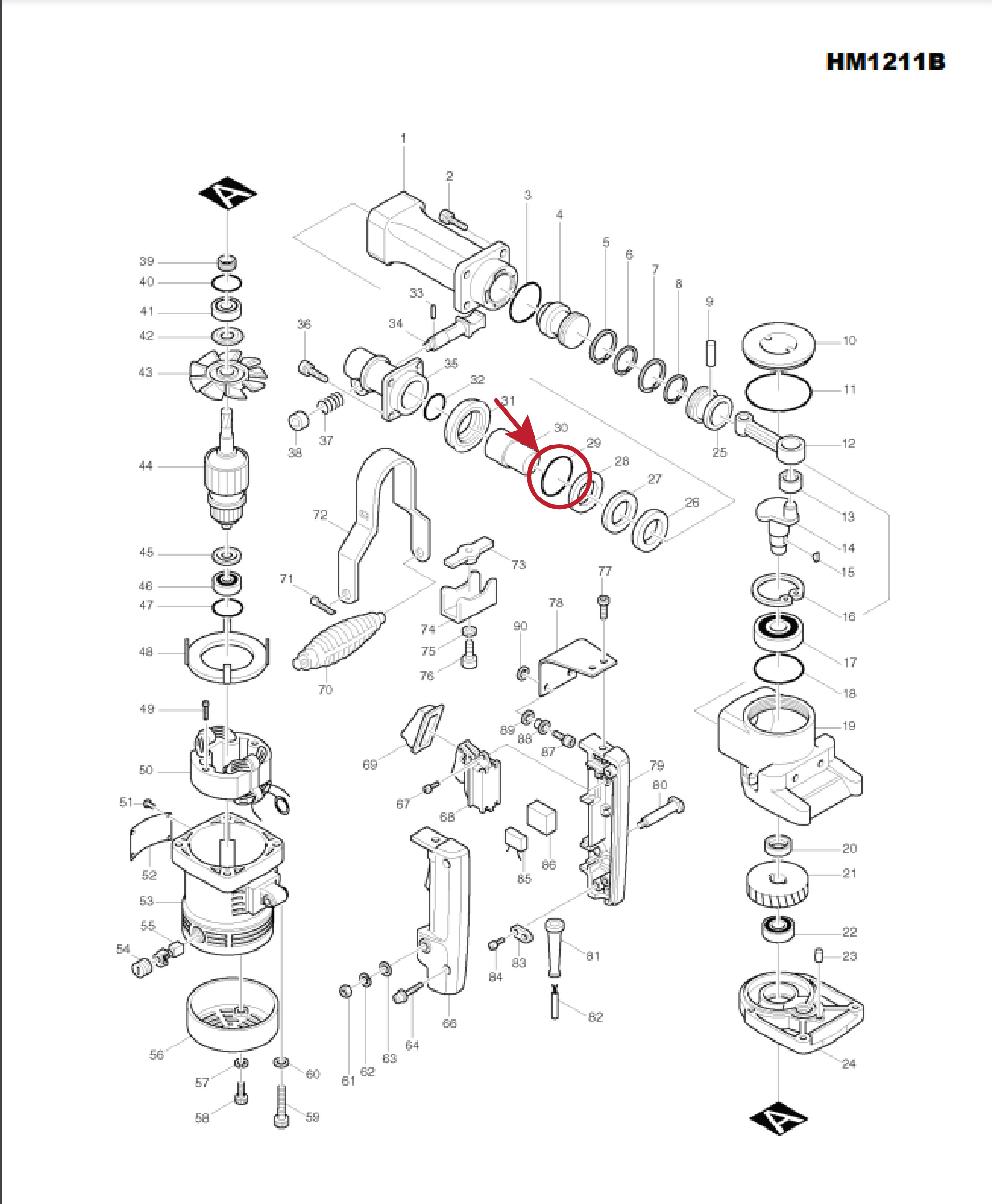 โอริง เสื้อกระบอกสูบ (แท้) (213604-1) สกัด, สว่านโรตารี่ Makita มากีต้า รุ่น HM1201 #21, HM1211B #29, HR4030C, HR4041C #44, HR2010 #9, HR3850 #60, HR4511C #16 (213604-1) (อะไหล่แท้ 100%) โอริง 50X2mm.