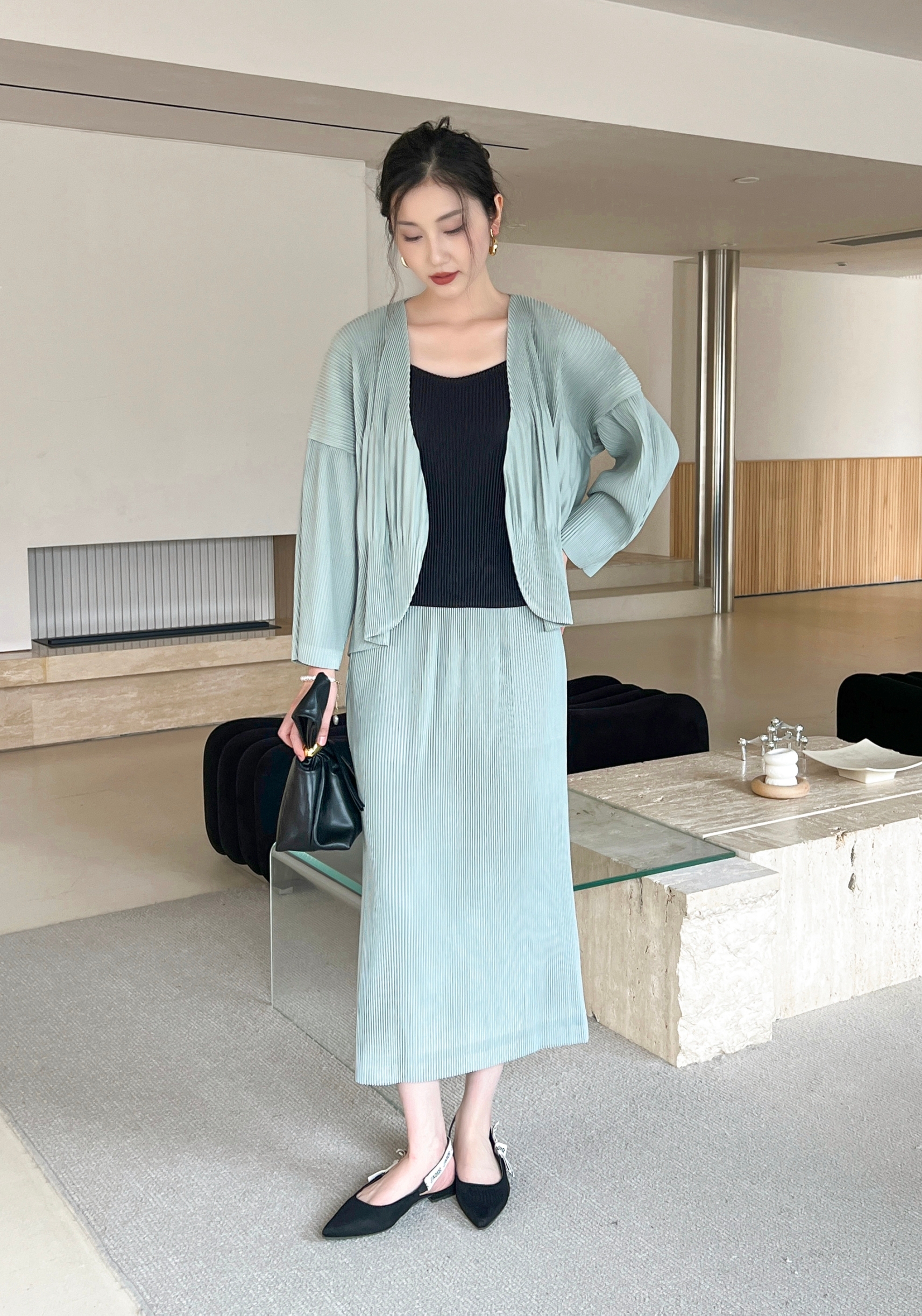 เซ็ต 2ชิ้น! 2MUAY รุ่น GJO5160 / GJO1328 เซ็ตพลีท THICK OPEN FRONT CARDIGAN WITH SKIRT PLEATED SET 12 สี FREE SIZE