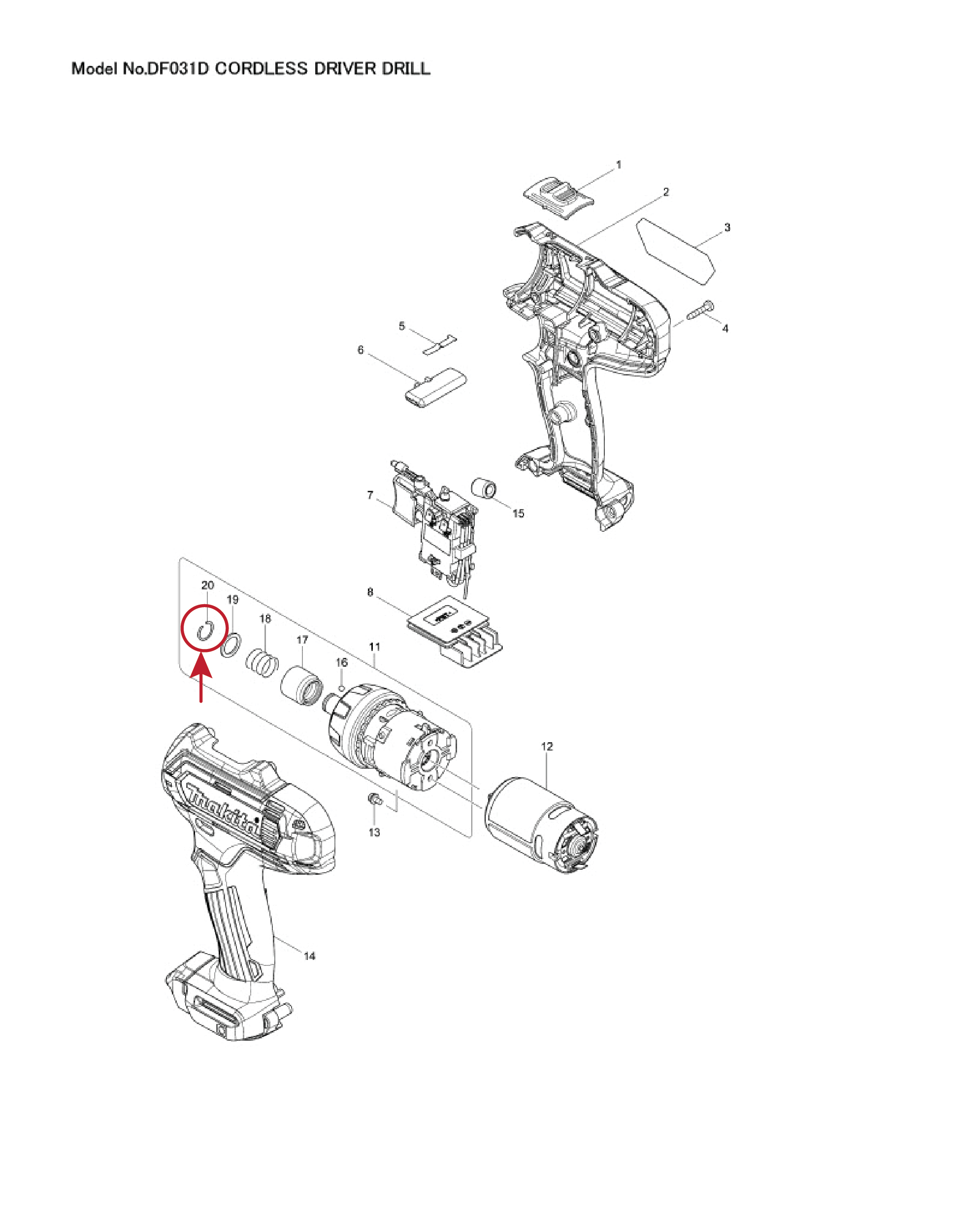 แหวนสปริง (แท้) (231965-7) สว่านไขควงไร้สาย Makita มากีต้า รุ่น DF010D, DF012D, BFT020F, TD020D, BFT021F, TD021D, BFT022F, DTD157 (231965-7) (อะไหล่แท้100%) RING SPRING 10