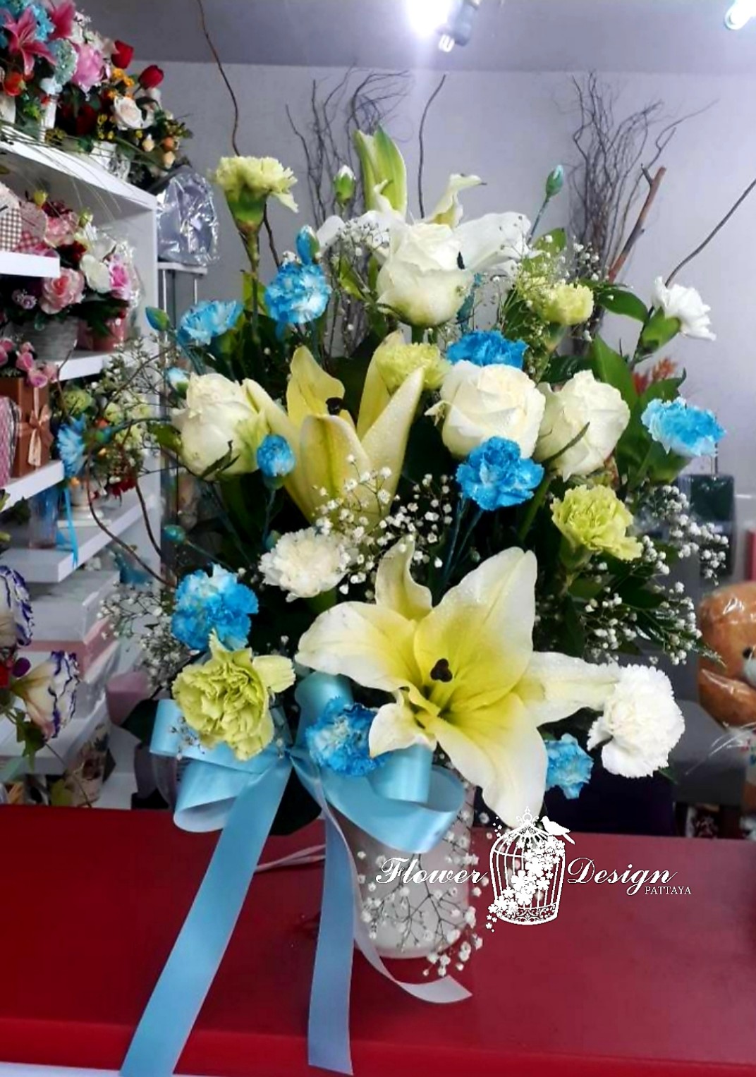 FD-V002 แจกันดอกไม้สด...โทนฟ้า-ขาว