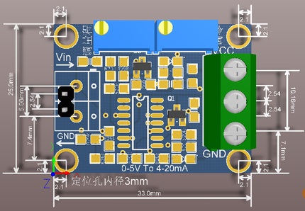 โมดูลแปลงแรงดัน 0-3.3v เป็นกระแส 4-20mA Voltage to current module signal converter 0-3.3V to 4-20mA transmitter 0-3.3v to 4-20ma