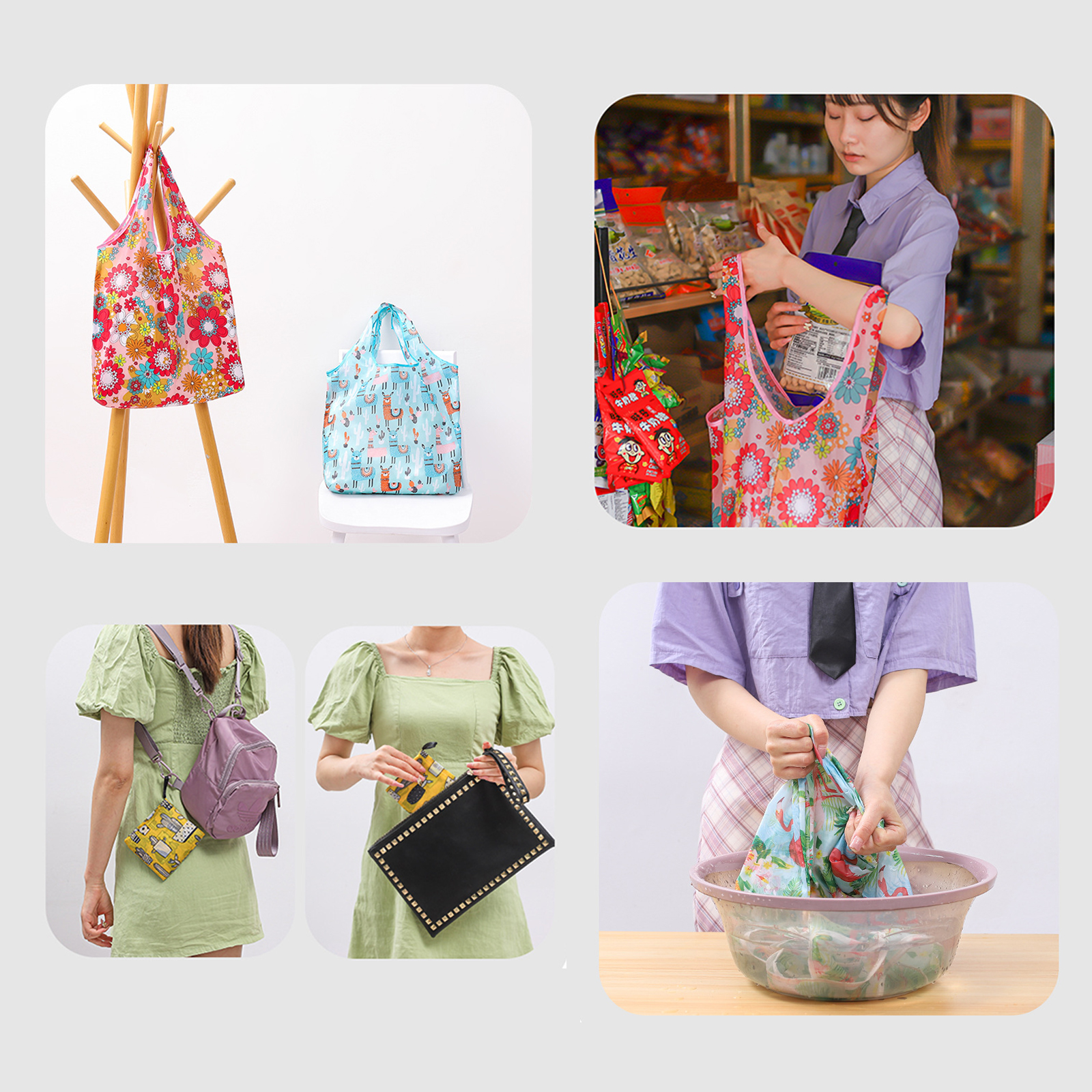 กระเป๋าผ้า Set-1 ถุงช็อปปิ้งกันน้ำพับได้ ใบเล็ก S-39x46cm พับเก็บได้ ถุงผ้าใส่ของ มีหลายลาย สีสันสวยงาม