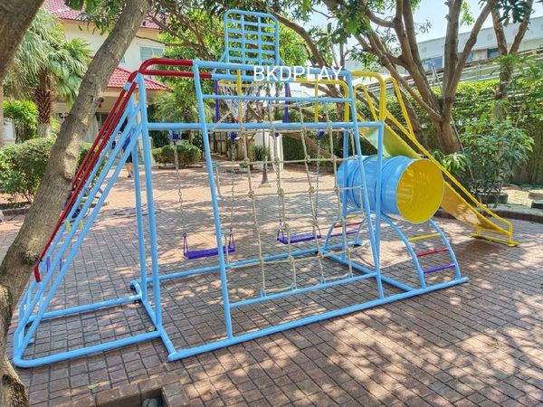 ชุดรวม E เชือกถักใหญ่ ประกอบด้วยสไลเดอร์ชิงช้าปีนป่ายแป้นบาสและถังลอดถ้ำ กระดานลื่นเหล็ก เครื่องเล่นสนามกลางแจ้ง เครื่องเล่นสนามเหล็ก OutdoorPlayground,ผลิตเครื่องเล่นสนาม,เครื่องเล่นในสนามเด็กเล่น,เครื่องเล่นงบสพฐ.,ประชารัฐ, ราคาโรงงาน