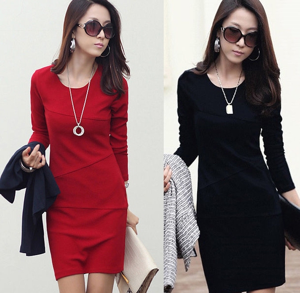 เดรสสีดำ แขนยาว ด้านในเป็นผ้ากำมะหยี่หนานุ่ม งานเกาหลี ไซส์M ตามแบบ