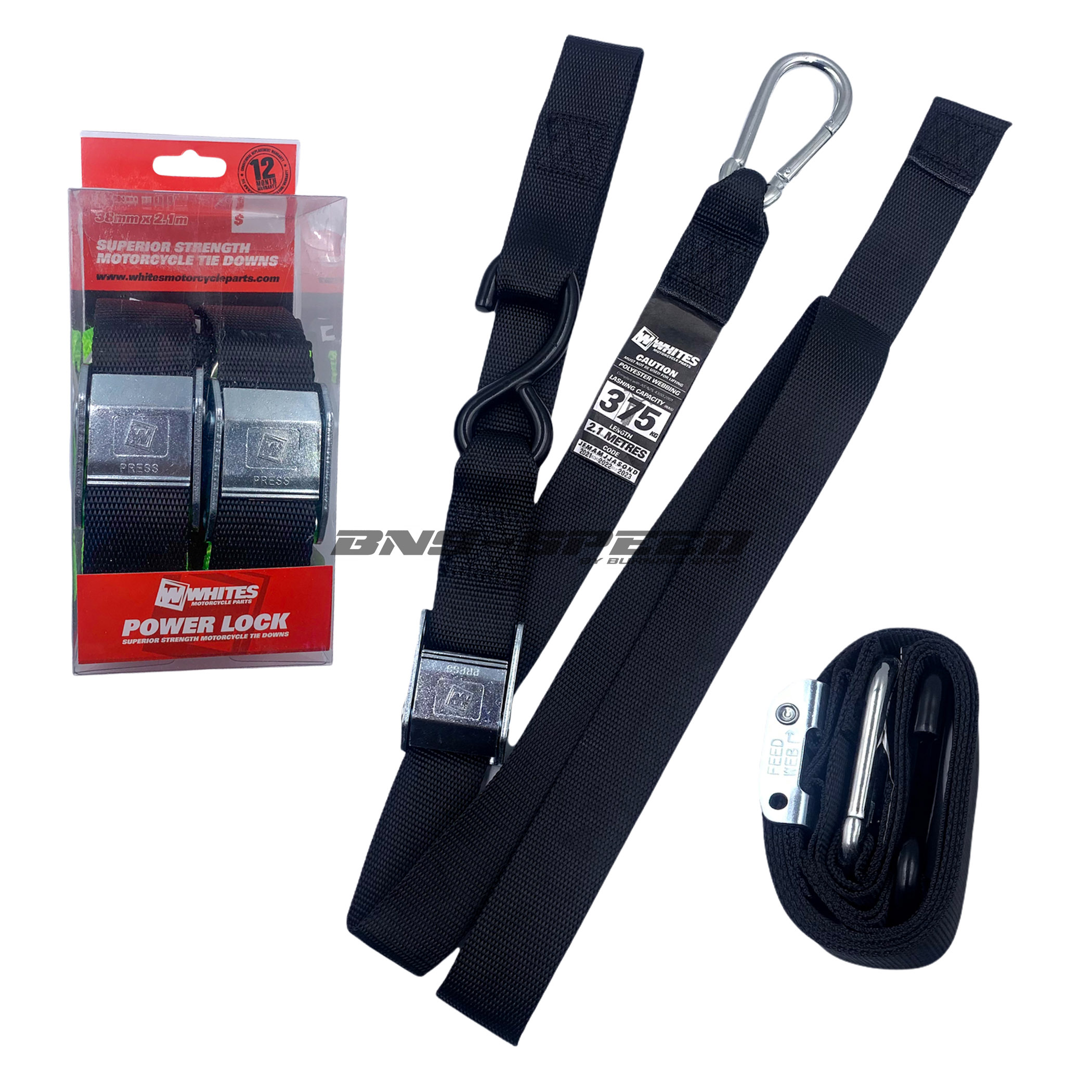 เชือกมัดรถ Whites tie down 38mm ดำ/ดำ