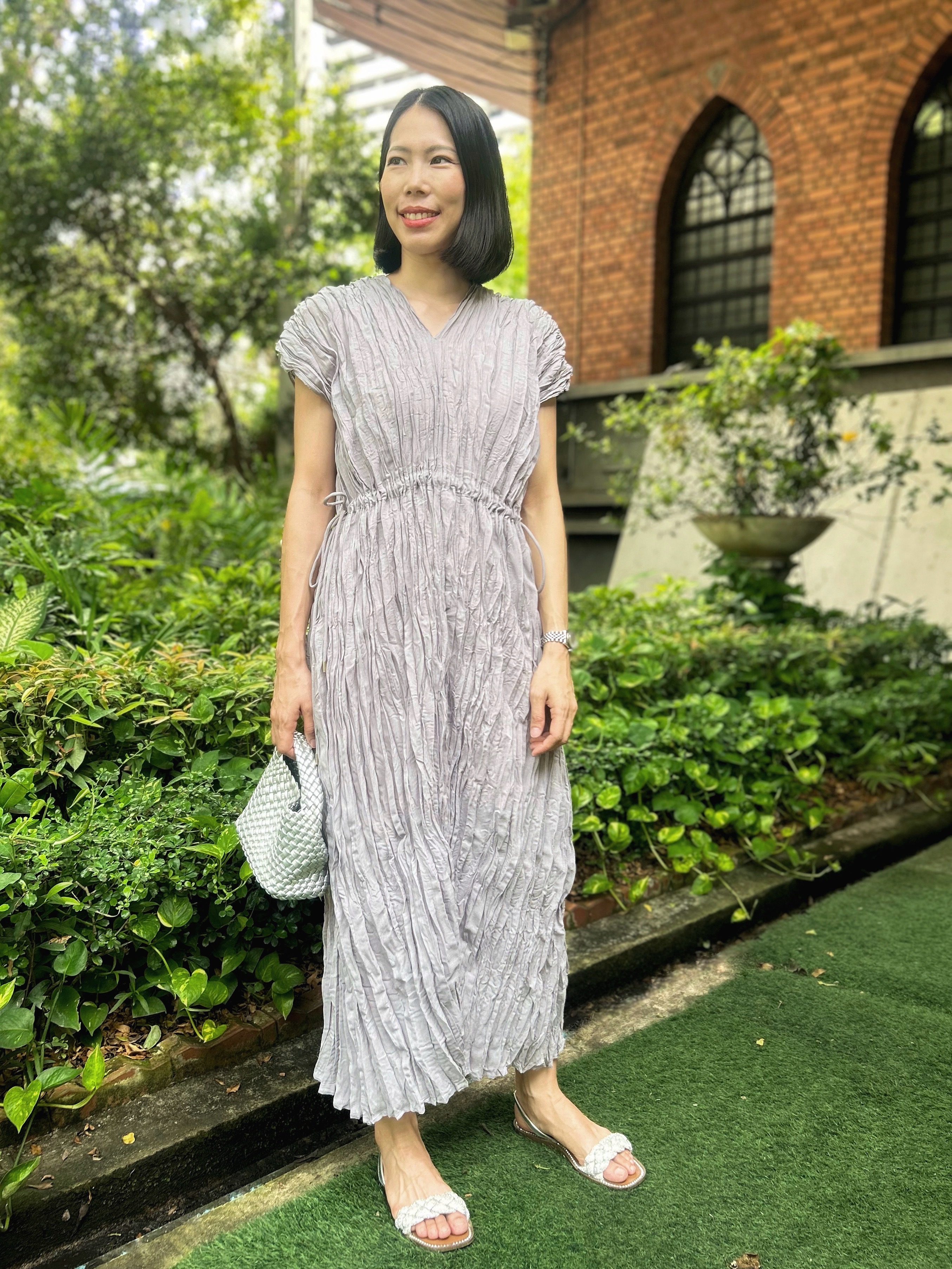 ปรับราคาลง20%!! 2MUAY รุ่น GJO3558 เดรสพลีทคุณภาพ V NECK WAIST TIE PLEATED DRESS 6 สี FREE SIZE