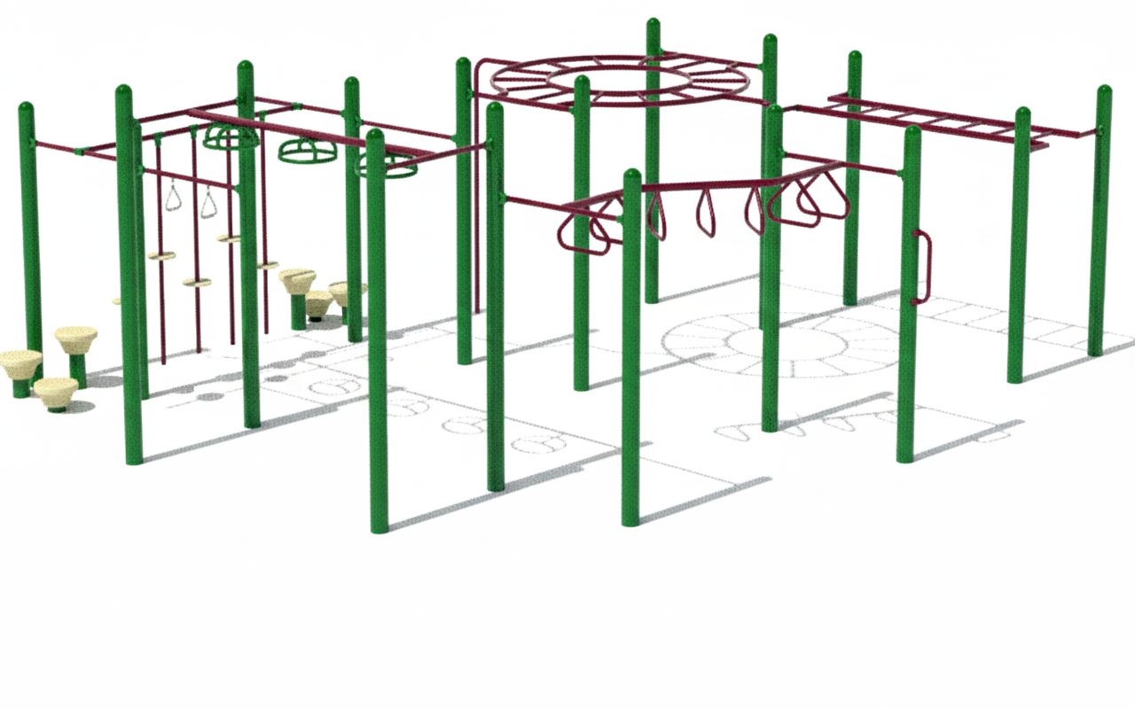 ปีนป่ายทรงตัวผสม, เครื่องเล่นสนาม กลางแจ้ง เหล็ก, บาร์โหน ตั้งพื้น,OutdoorPlayground, ราคาโรงงาน สินค้าสั่งทำ 10-20 วัน ขนาด 500x600x200 ซม.